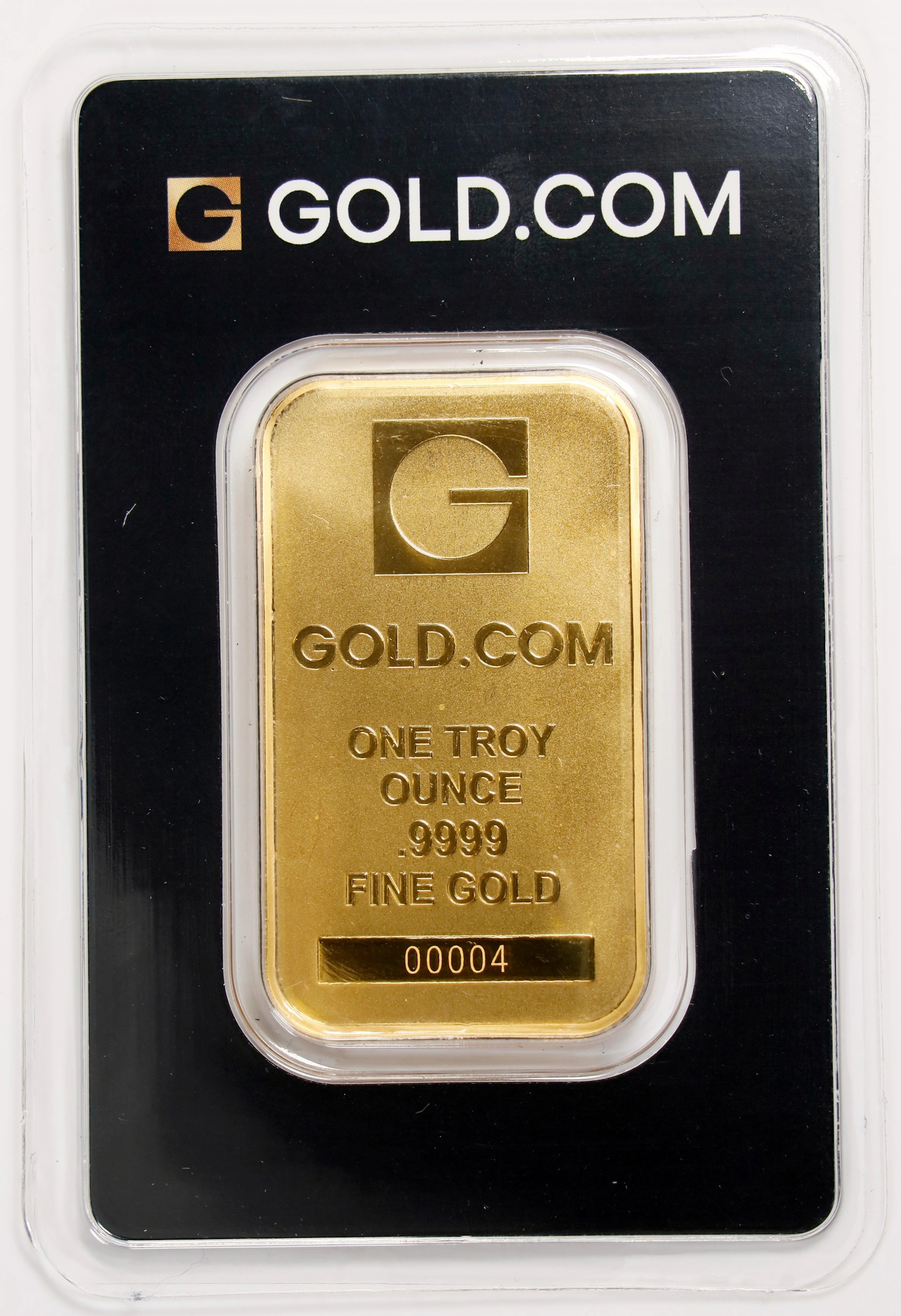 (1 oz, 31.104 g AGW). GOLD.COM 1 oz Gold Bar. Serial Number 00004.