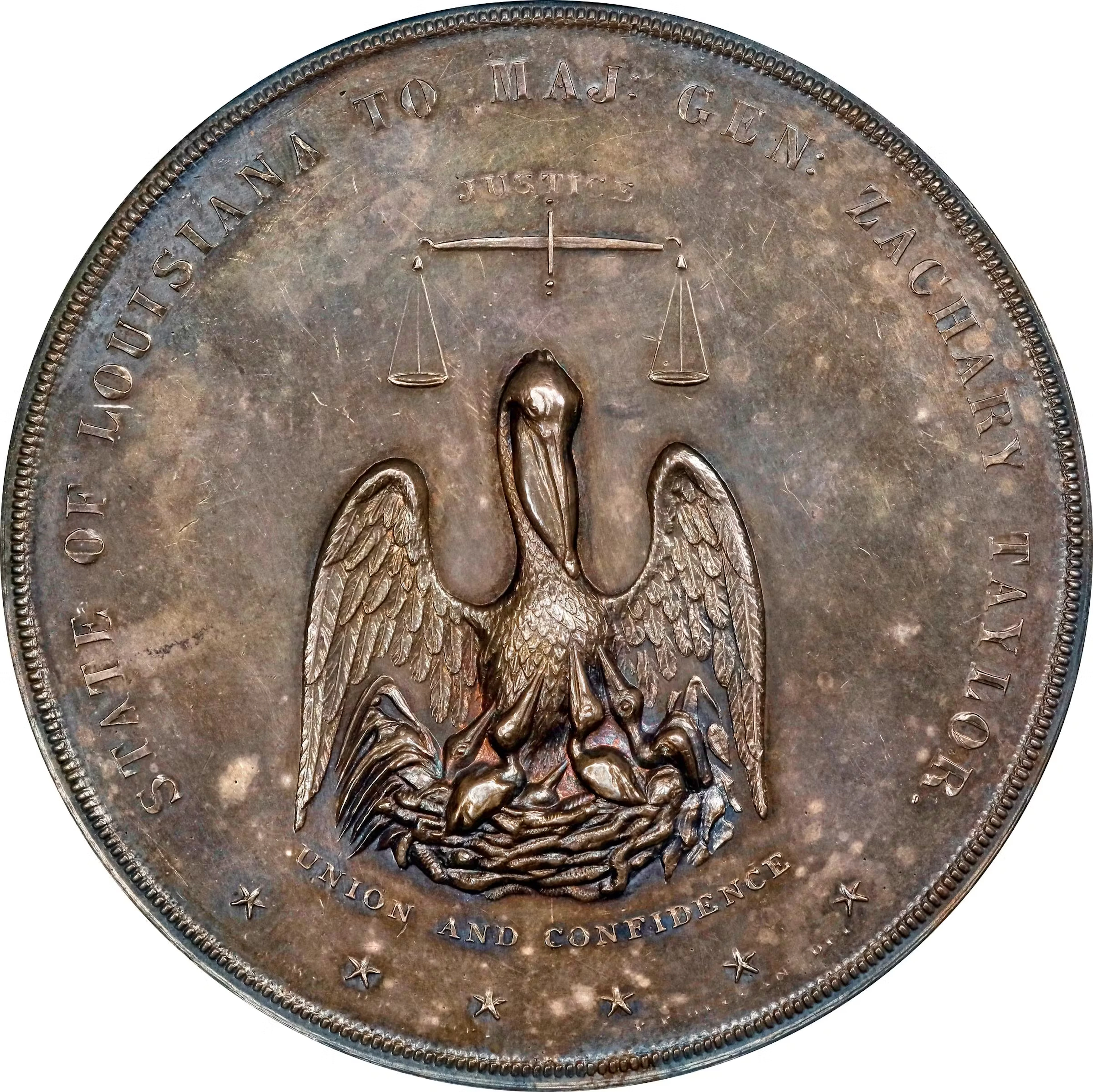 Undated (1847) State of Louisiana Medal to Major General Zachary Taylor.
