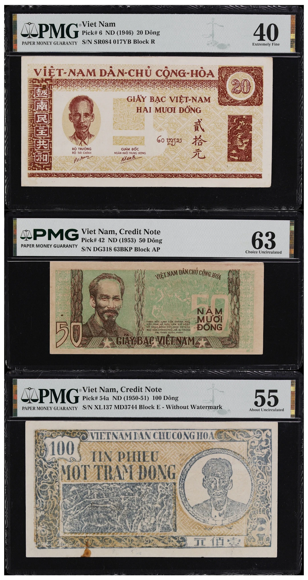 VIETNAM. Lot of (3). Viet-Nam Dan-Chu Cong-Hoa. 20, 50, & 100 Dong