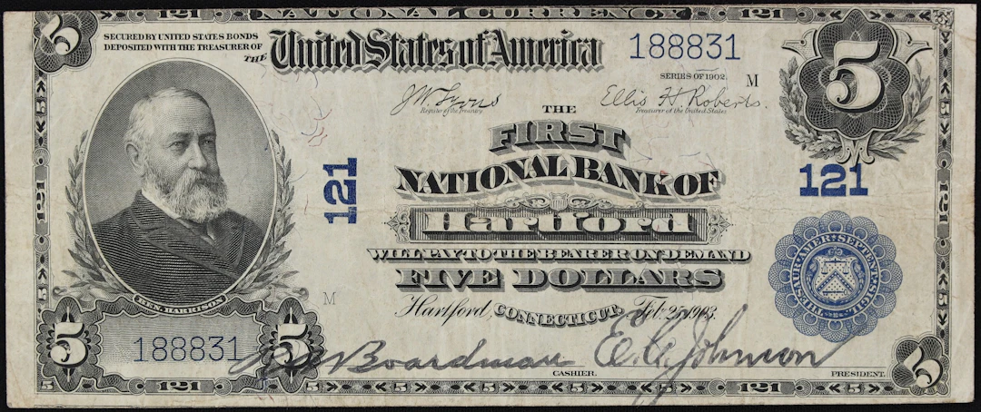 Hartford, Connecticut. $5 1902 Plain Back. Fr. 598. The First NB.