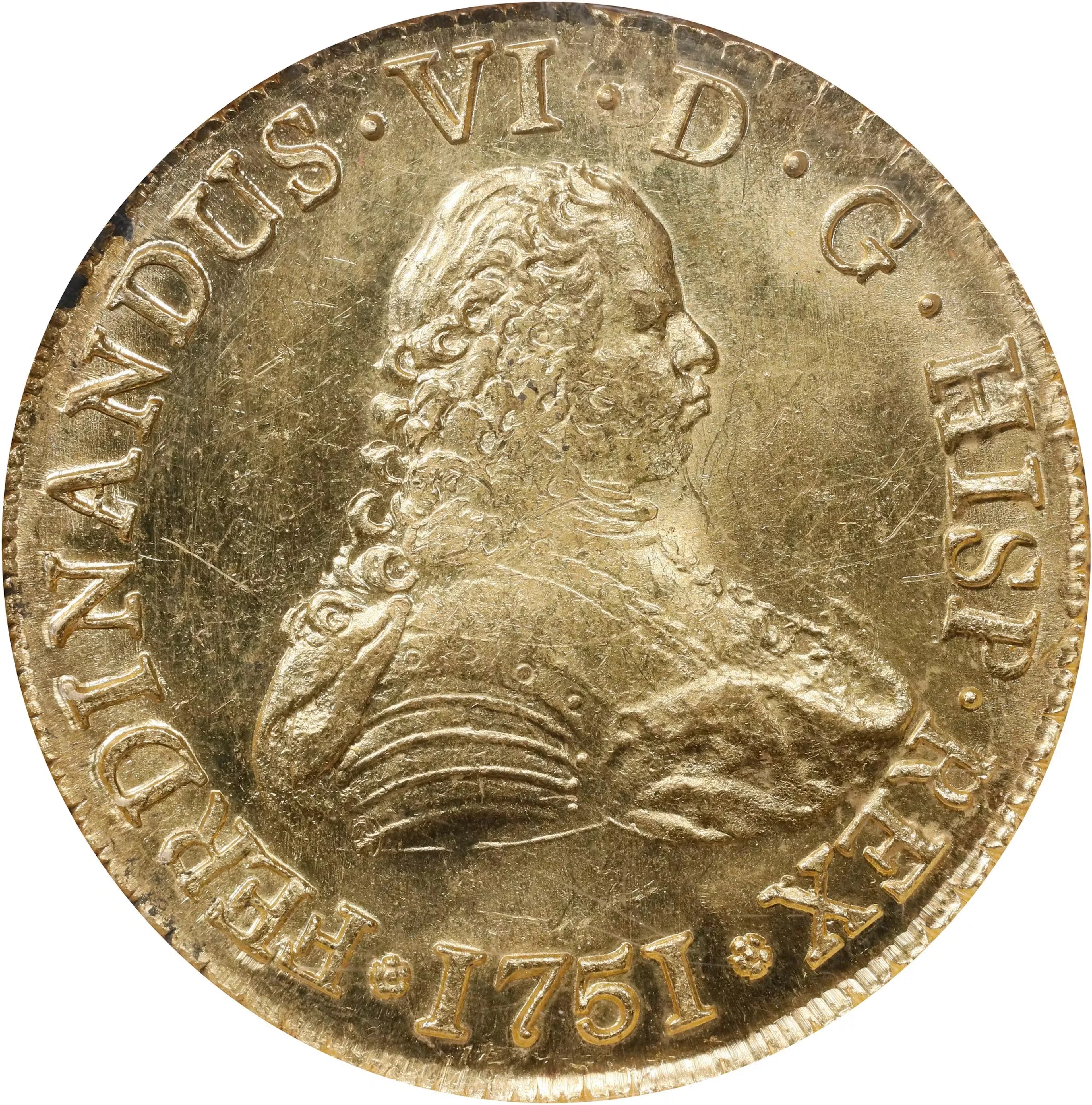 CHILE. 8 Escudos, 1751-So J. Santiago Mint. Ferdinand VI. NGC MS-63.