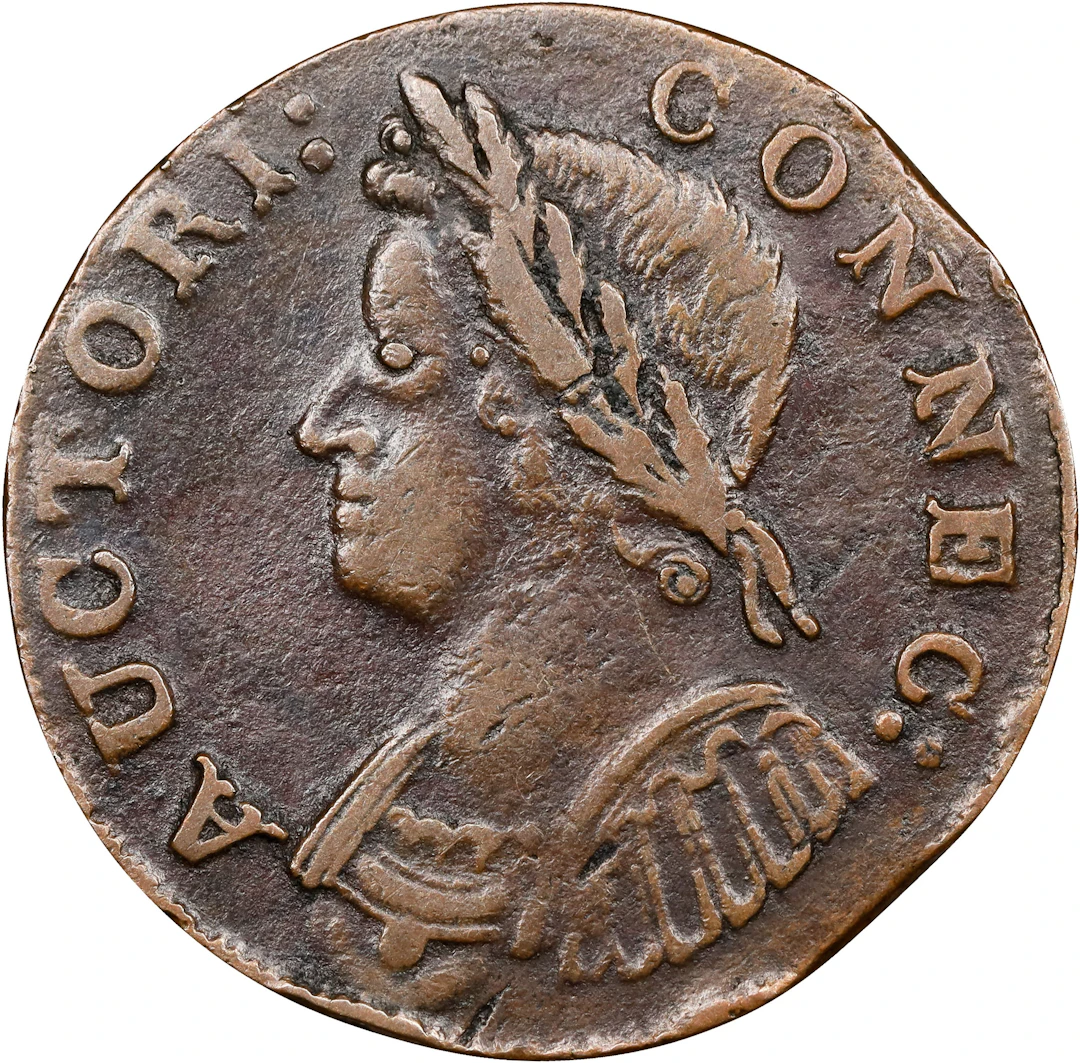 1786 Connecticut Copper. Miller 5.8-H.2, W-2625. Rarity-5. Mailed