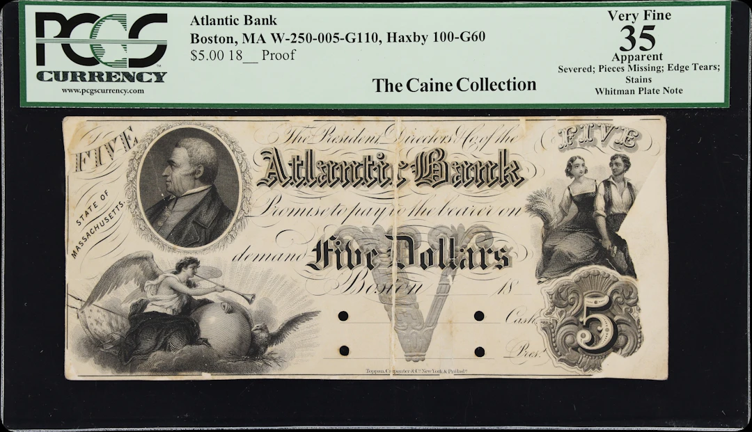 Boston, Massachusetts. Atlantic Bank. 18xx $5. PCGS Currency Very