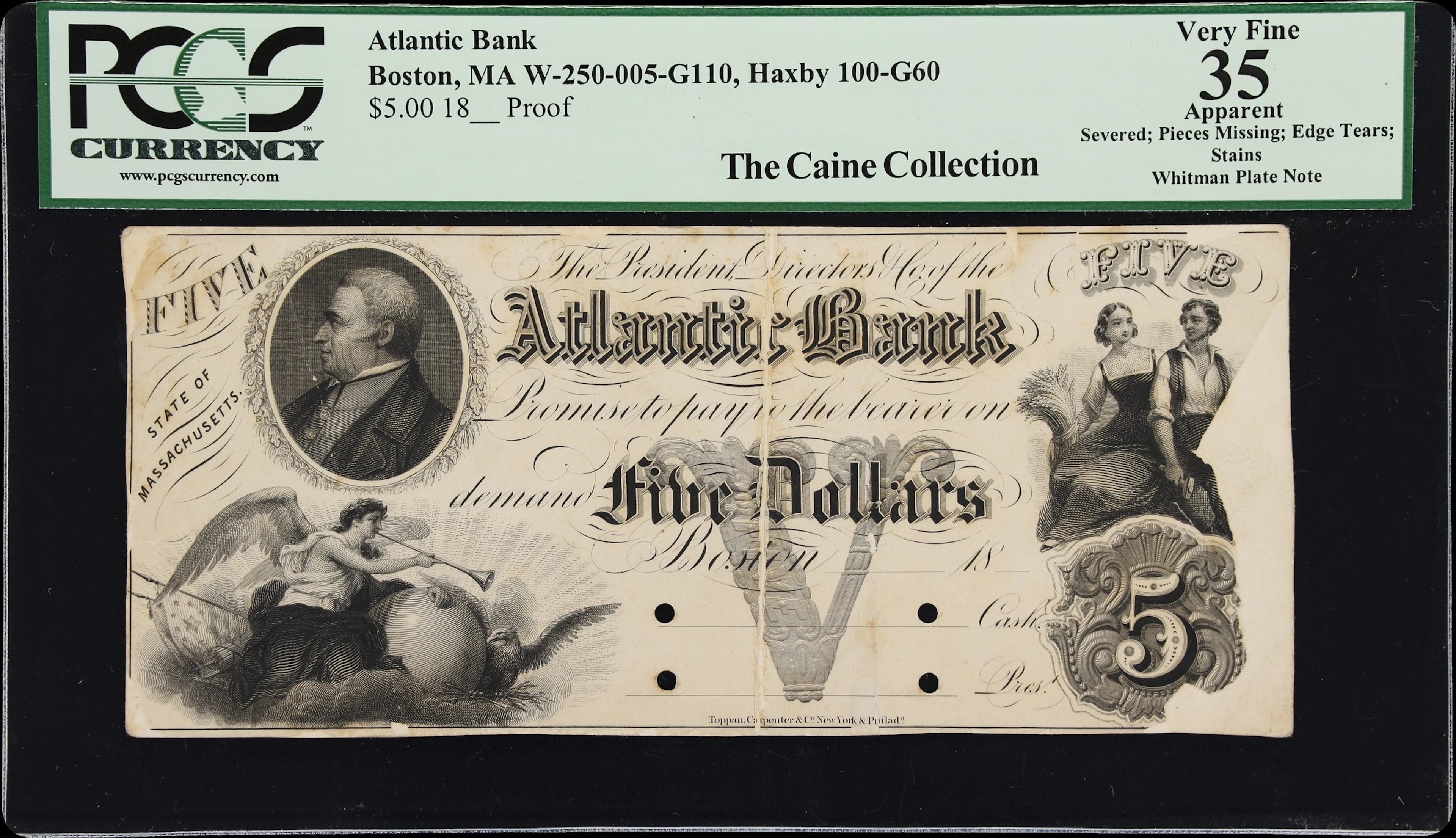 Boston, Massachusetts. Atlantic Bank. 18xx $5. PCGS Currency Very
