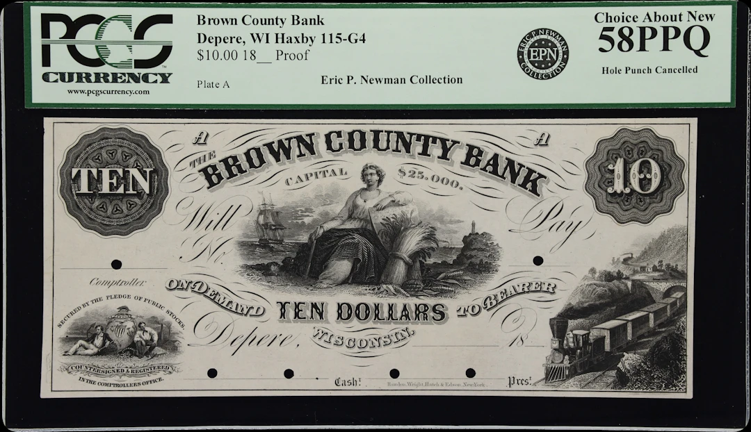 Depere, Wisconsin. Brown County Bank. 18xx $10. PCGS Currency Choice