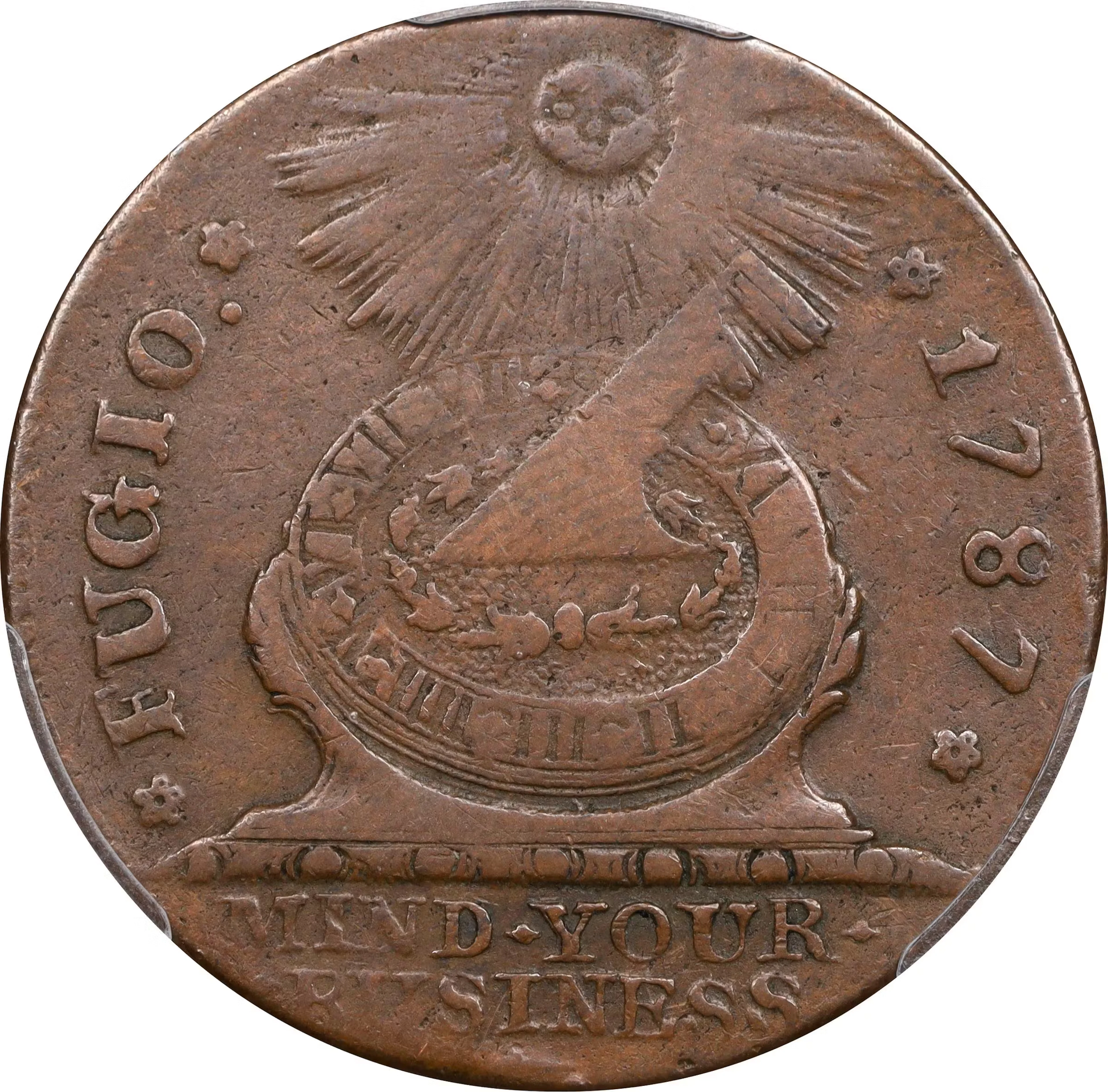1787 Fugio Cent. Pointed Rays. Newman 14-X, W-6880. Rarity-8+. STATES