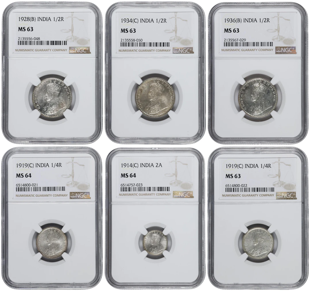 INDIA. Sextet of Silver Denominations (6 Pieces), 1914-36. George