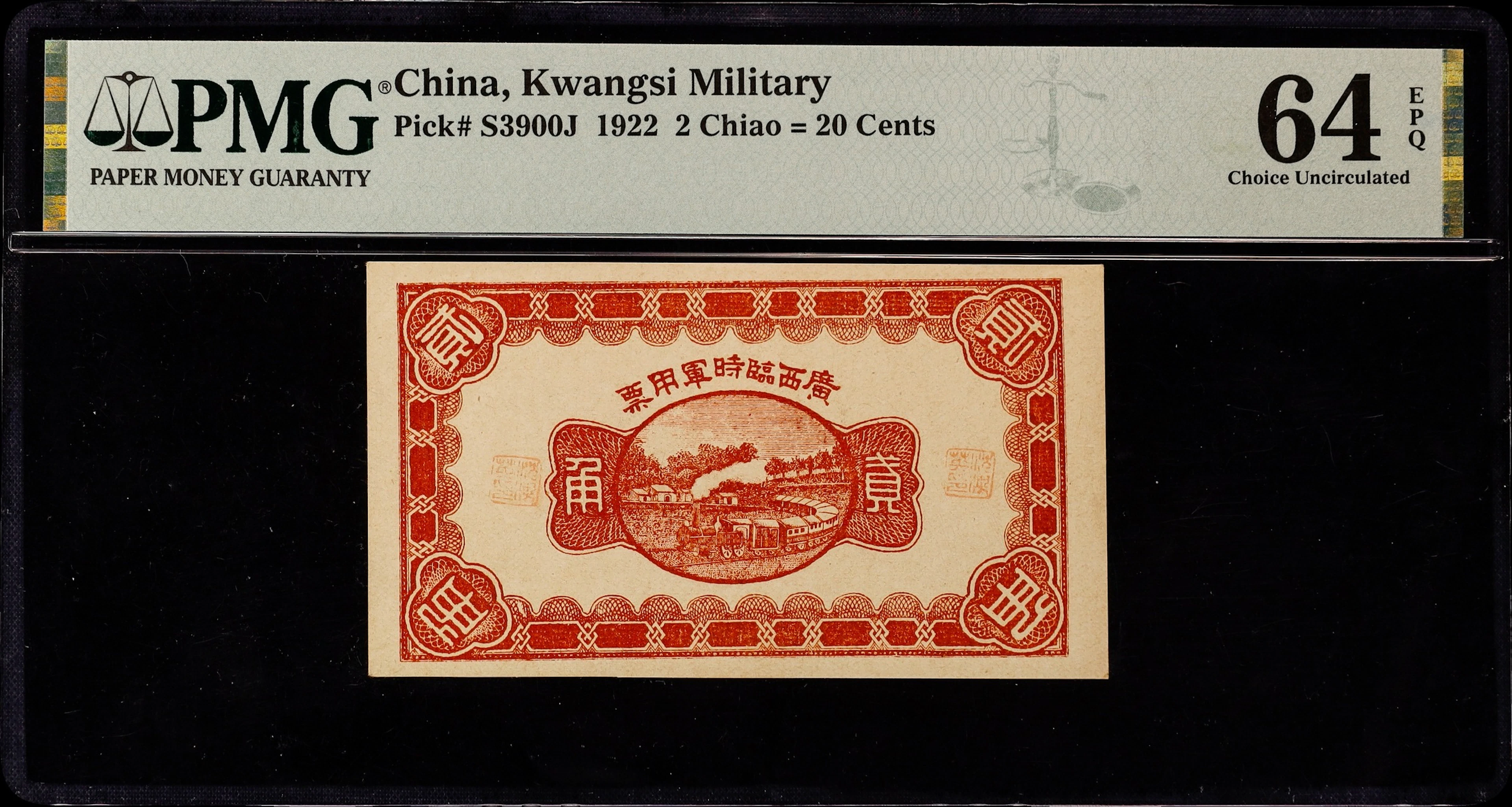 (t) CHINA--MILITARY. Kwangsi Military. 20 Cents, 1922. P-S3900J. PMG