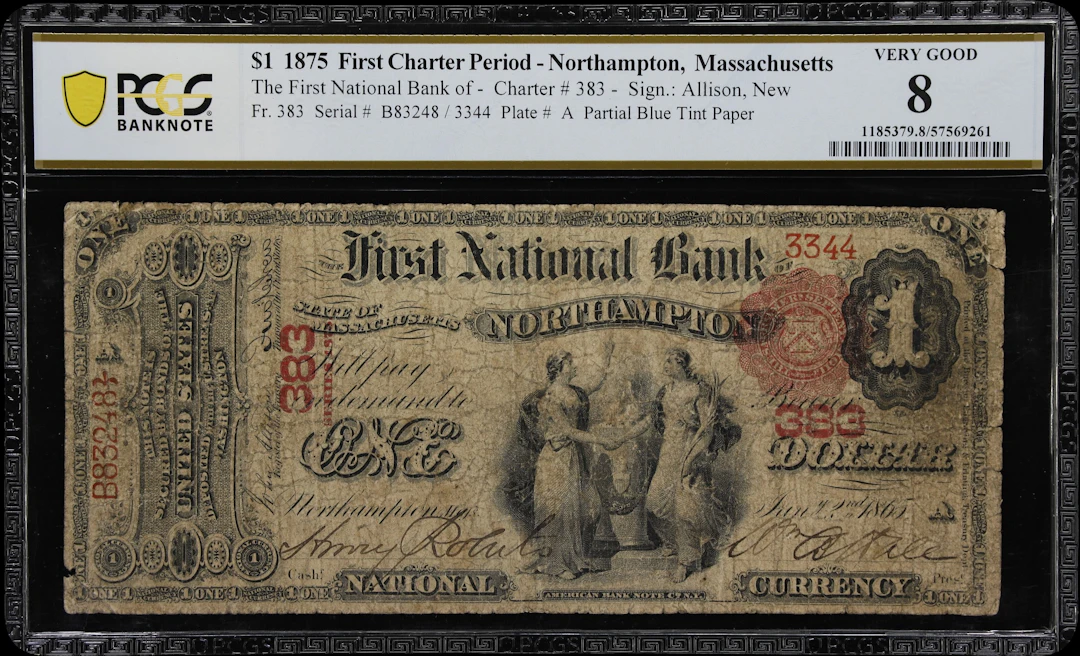 Northampton, Massachusetts. $1 1875. Fr. 383. First NB. Charter #383.