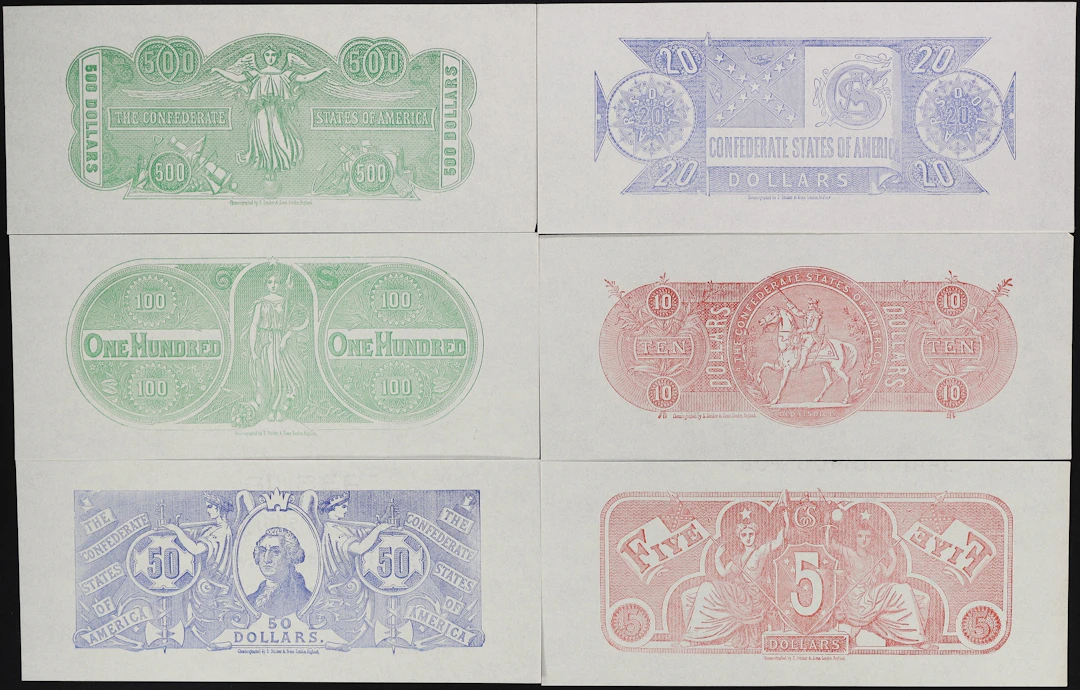 Lot of (6) Confederate States of America Chemicograph Backs. ND $5
