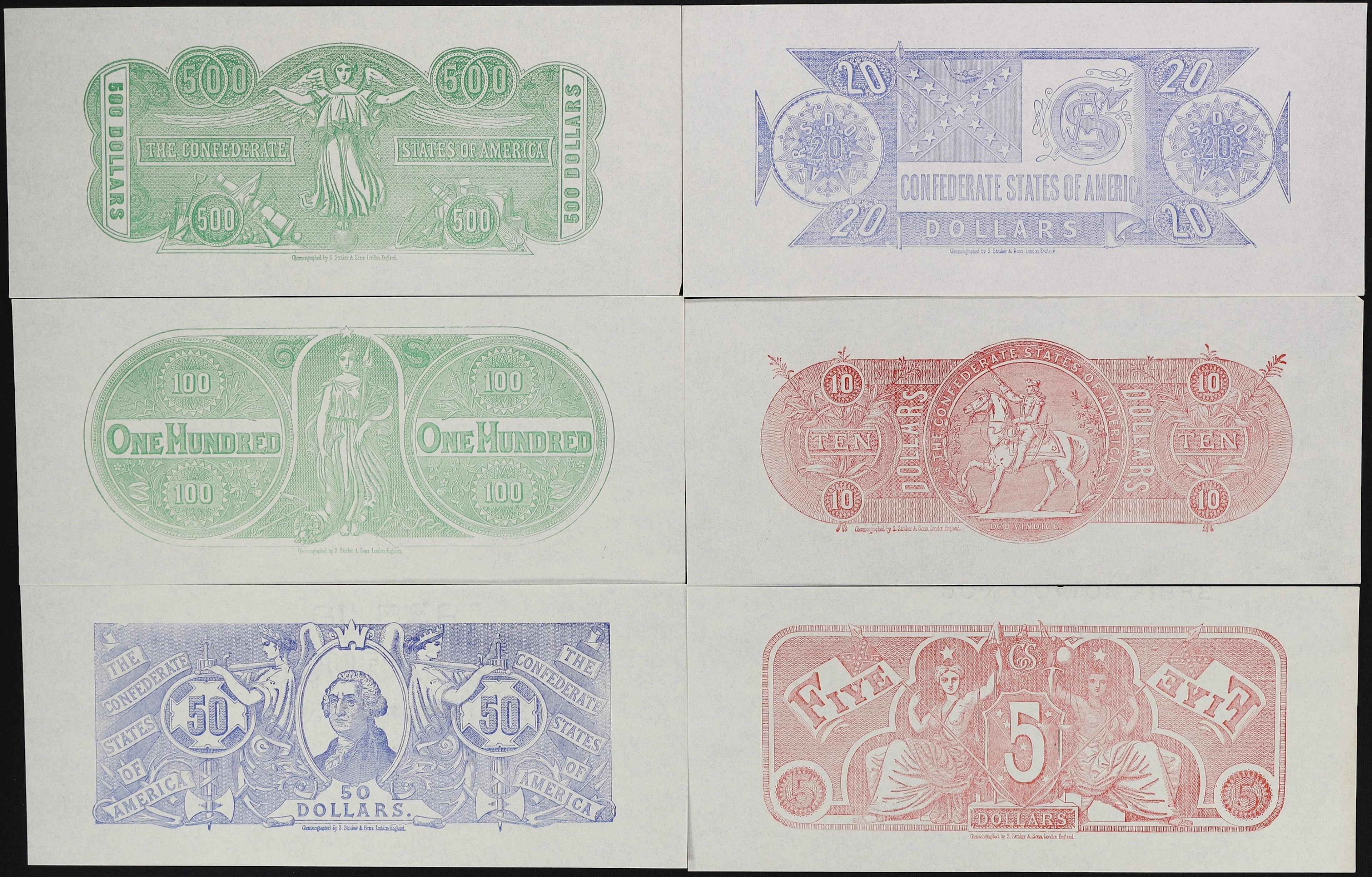 Lot of (6) Confederate States of America Chemicograph Backs. ND $5