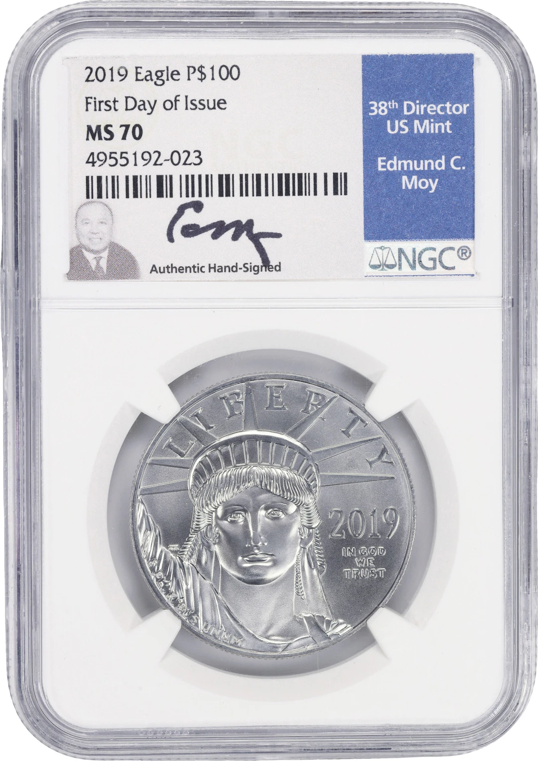 (1 oz, 31.104 g APtW). 2019 American Platinum Eagle $100. MS-70 (NGC).