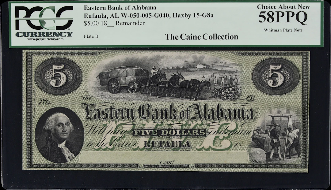 Eufaula, Alabama. Eastern Bank of Alabama. 18xx $5. PCGS Currency
