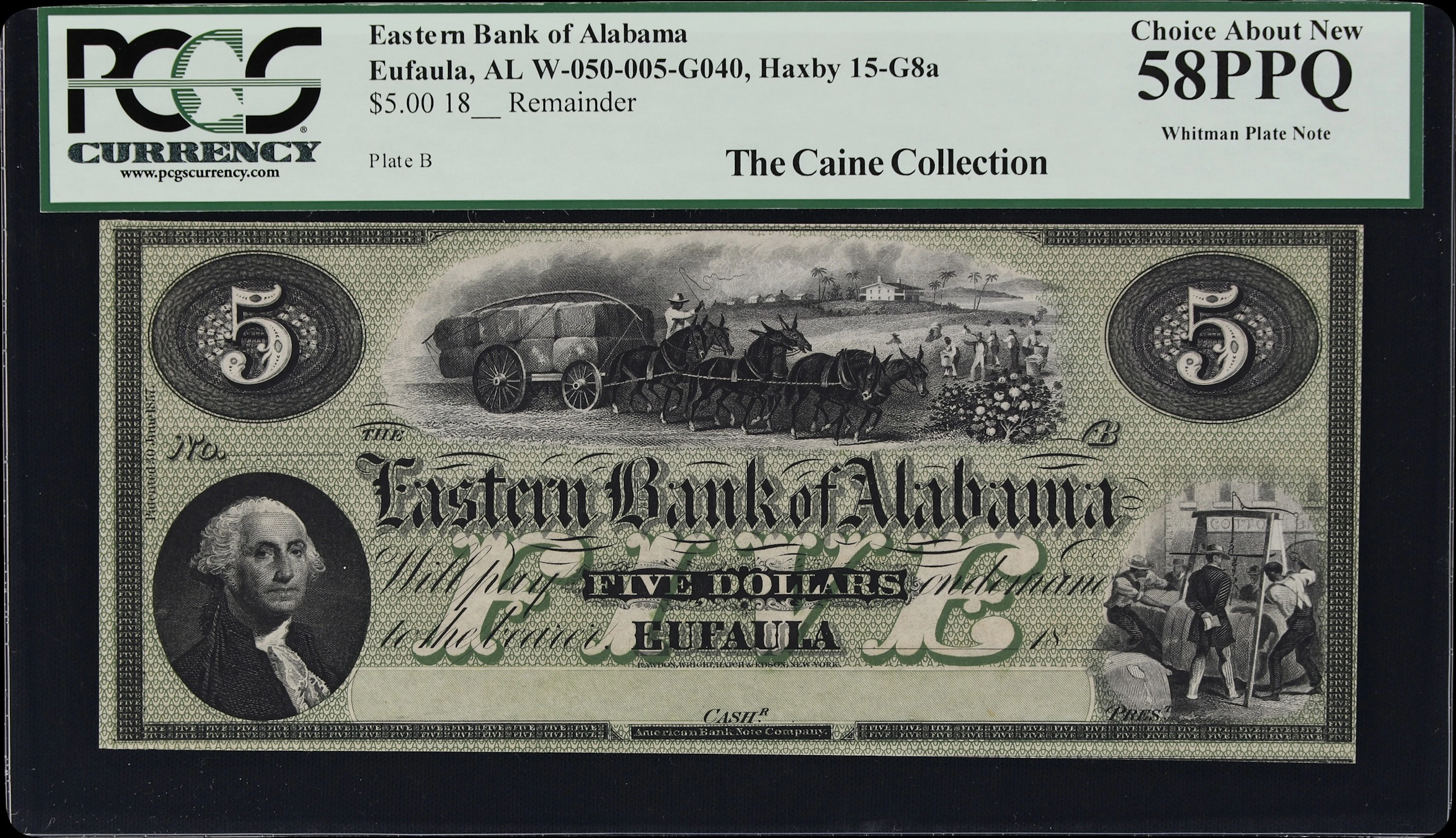 Eufaula, Alabama. Eastern Bank of Alabama. 18xx $5. PCGS Currency