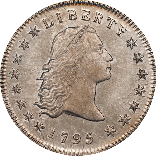 1795 Flowing Hair Silver Dollar. BB-27, B-5. Rarity-1. Three Leaves.