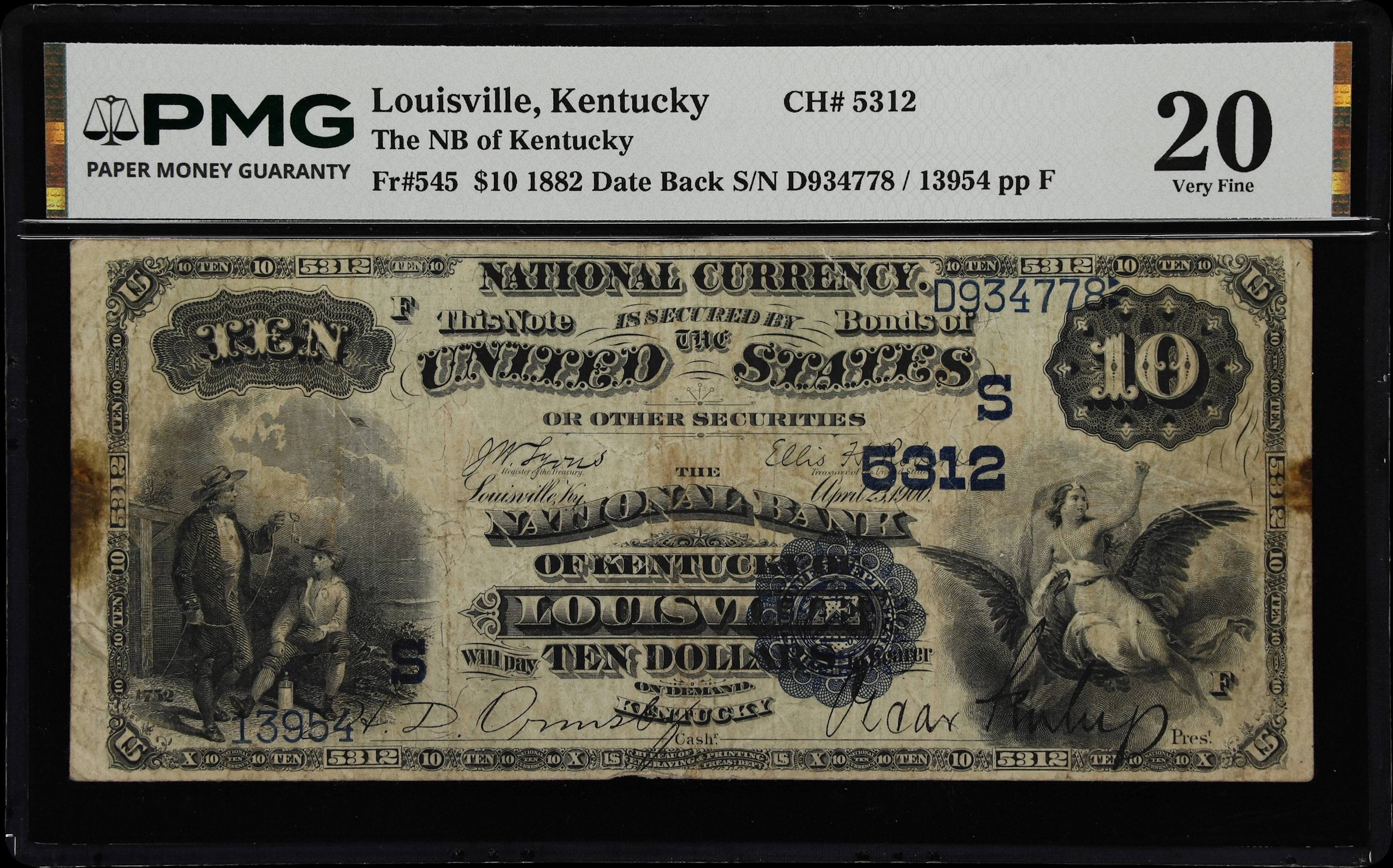 Louisville, Kentucky. $10 1882 Date Back. Fr. 545. NB of Kentucky.