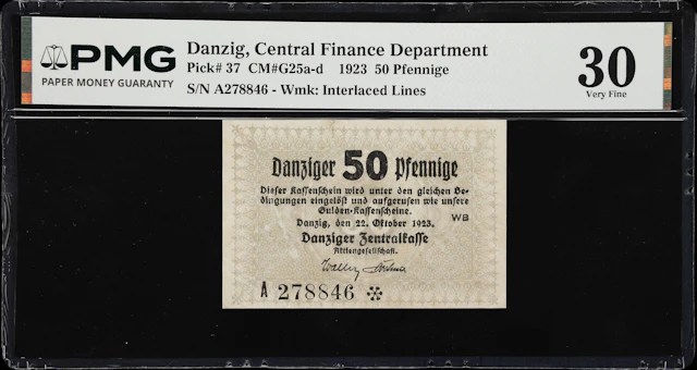 (◊) DANZIG. Central Finance Department. 50 Pfennige, 22.10.1923. P-37.