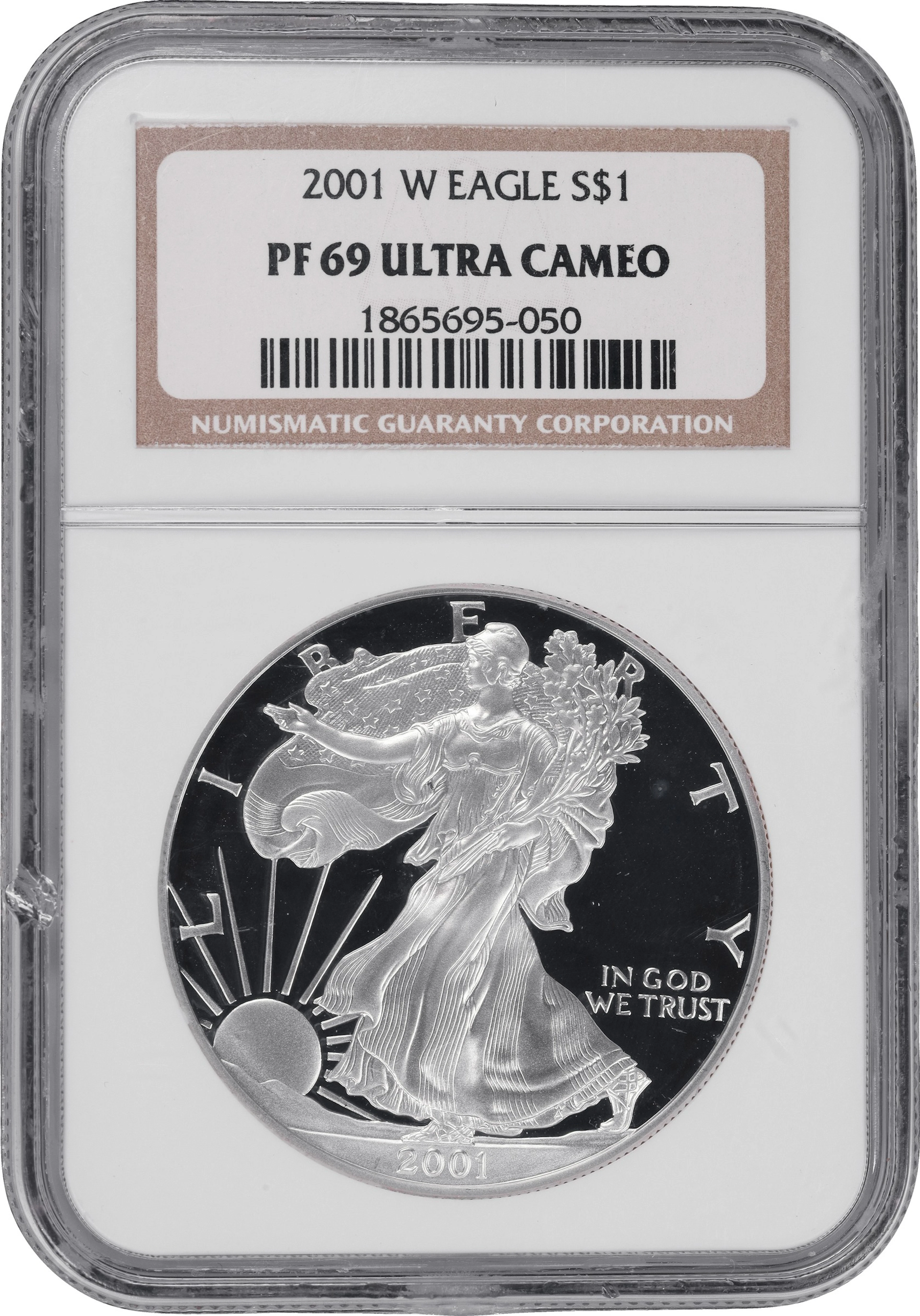 (1 oz, 31.104 g ASW). 2001-W American Silver Eagle. PF-69 Ultra Cameo (NGC).