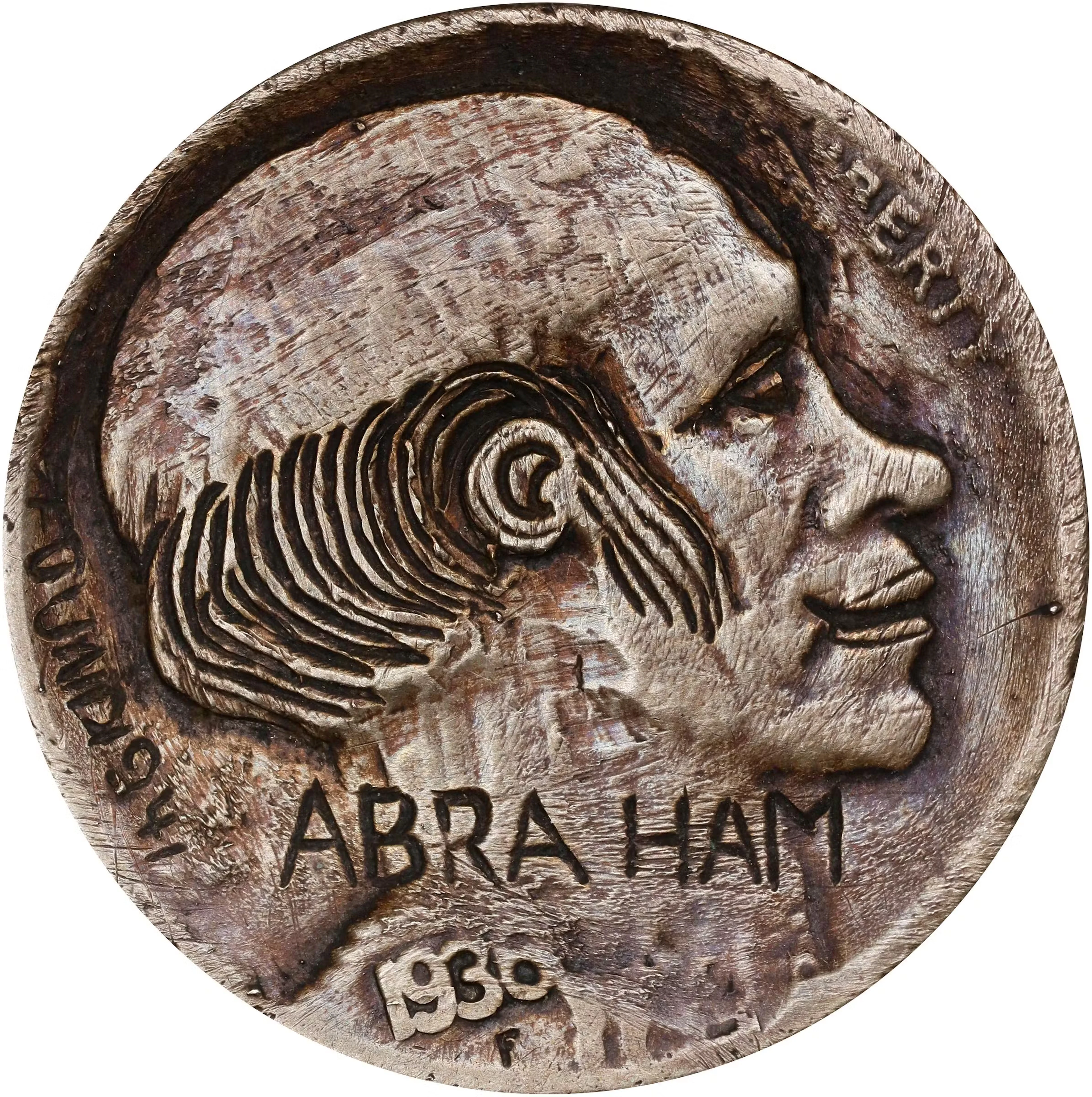 Abraham Hobo Nickel. By Bo. Quality of Work: Average. Host coin: 1936.