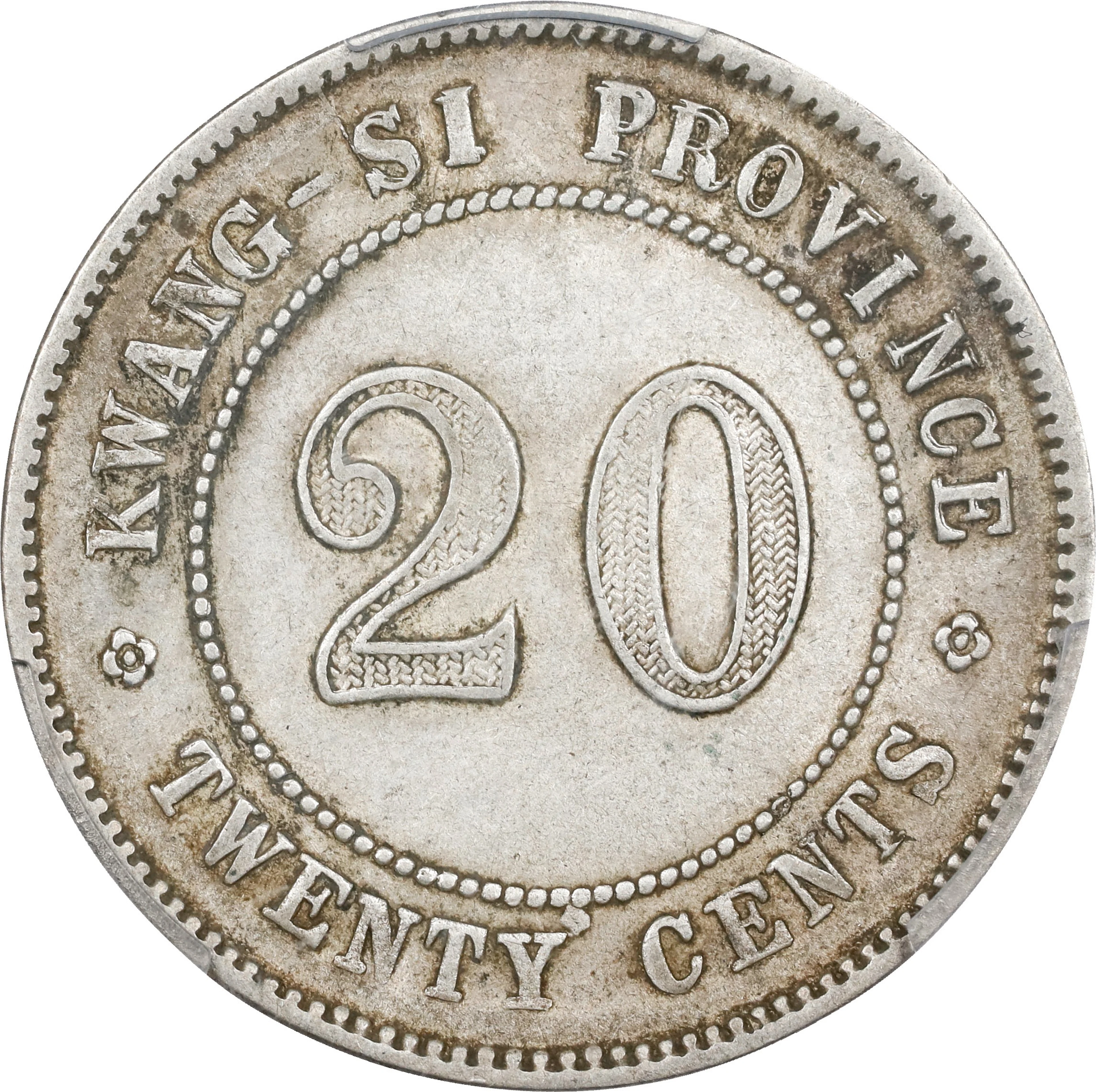 (t) CHINA. Kwangsi. 20 Cents, Year 9 (1920). Kwangsi Mint. PCGS AU-50.