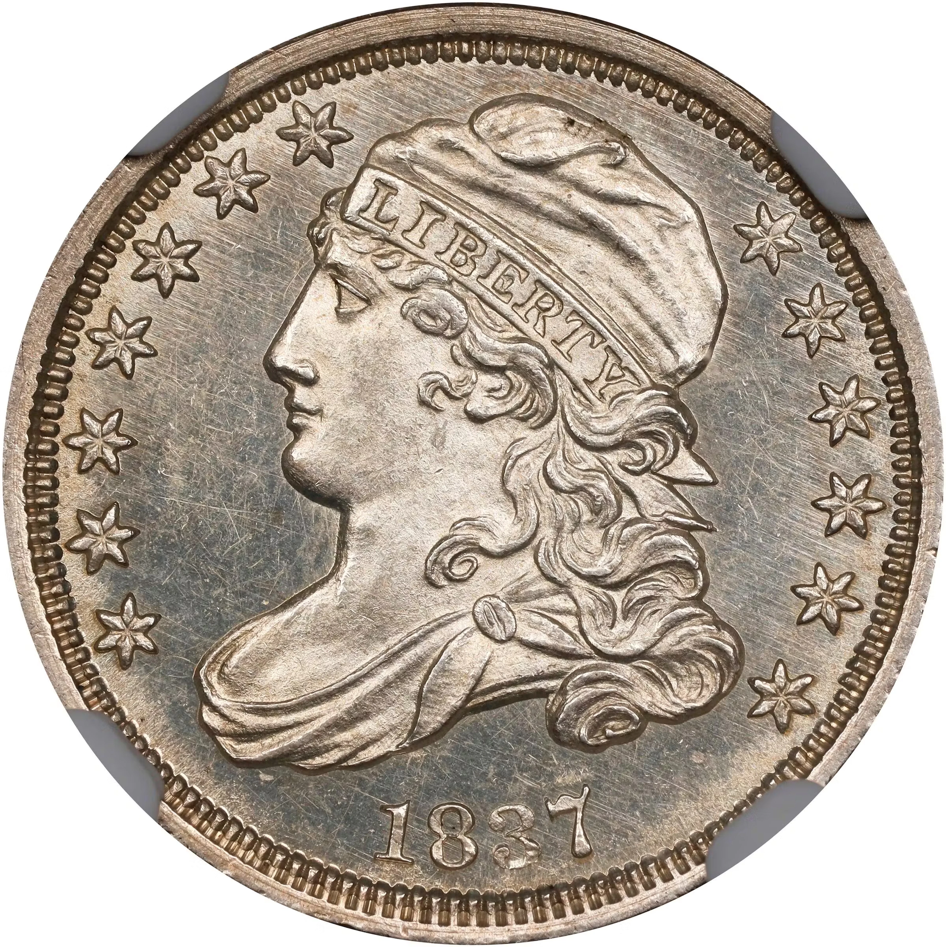 1837 Capped Bust Dime. JR-2. Rarity-8+ as a Specimen. Specimen-64 (NGC).