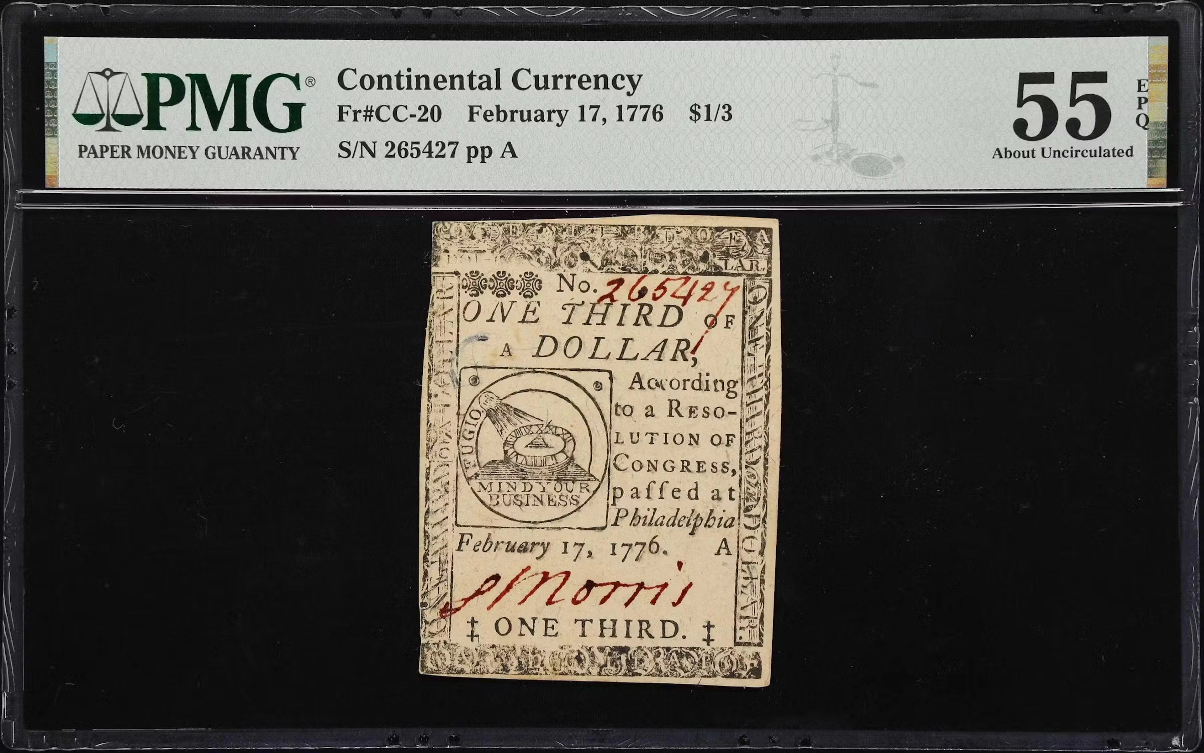 CC-20. Continental Currency. February 17, 1776. $1/3. PMG About Uncirculated