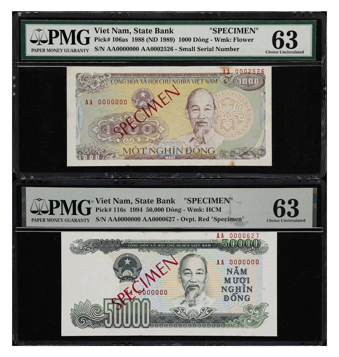 VIETNAM. Lot of (2). State Bank of Vietnam. 1000 & 50,000 Dong, 1988-94.