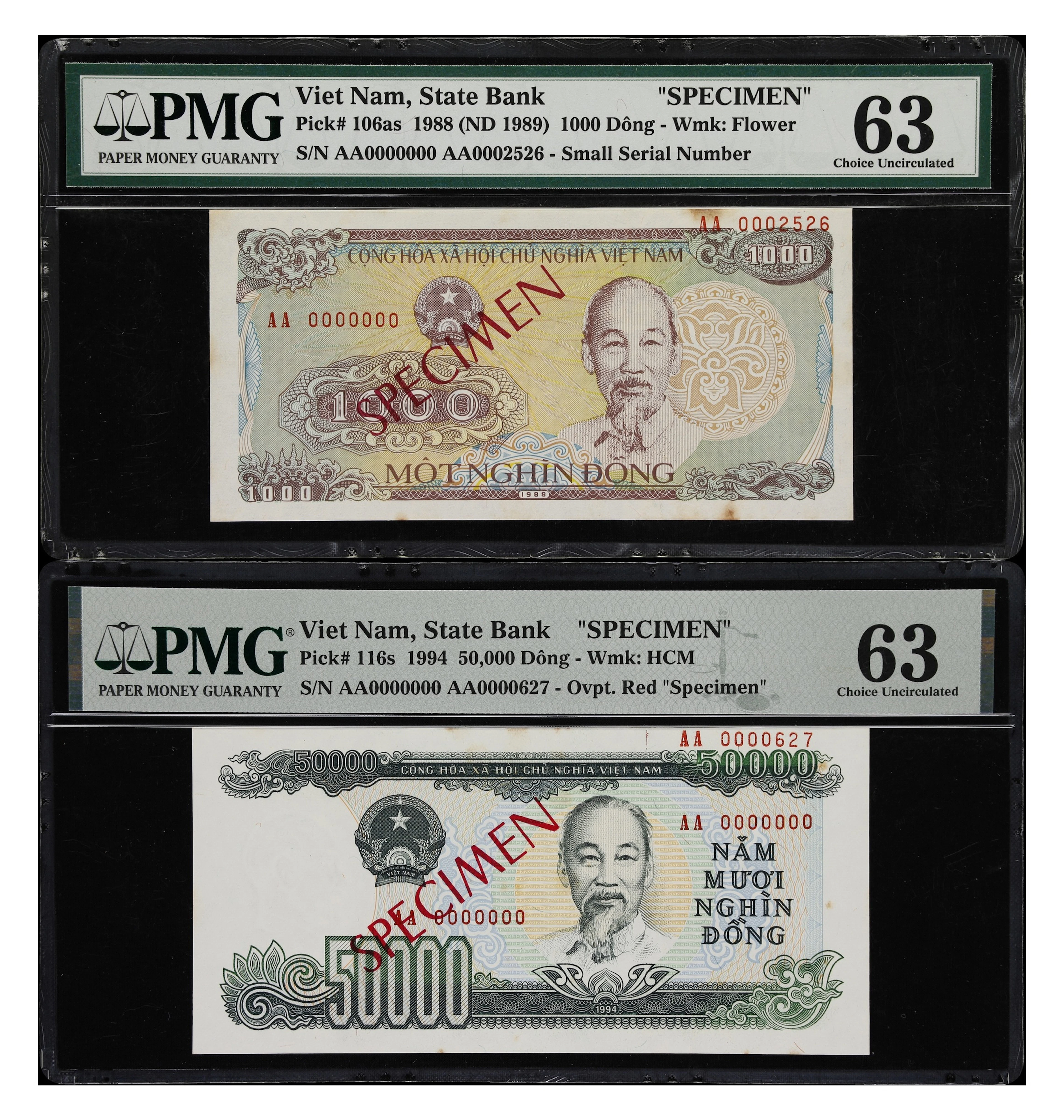 VIETNAM. Lot of (2). State Bank of Vietnam. 1000 & 50,000 Dong, 1988-94.