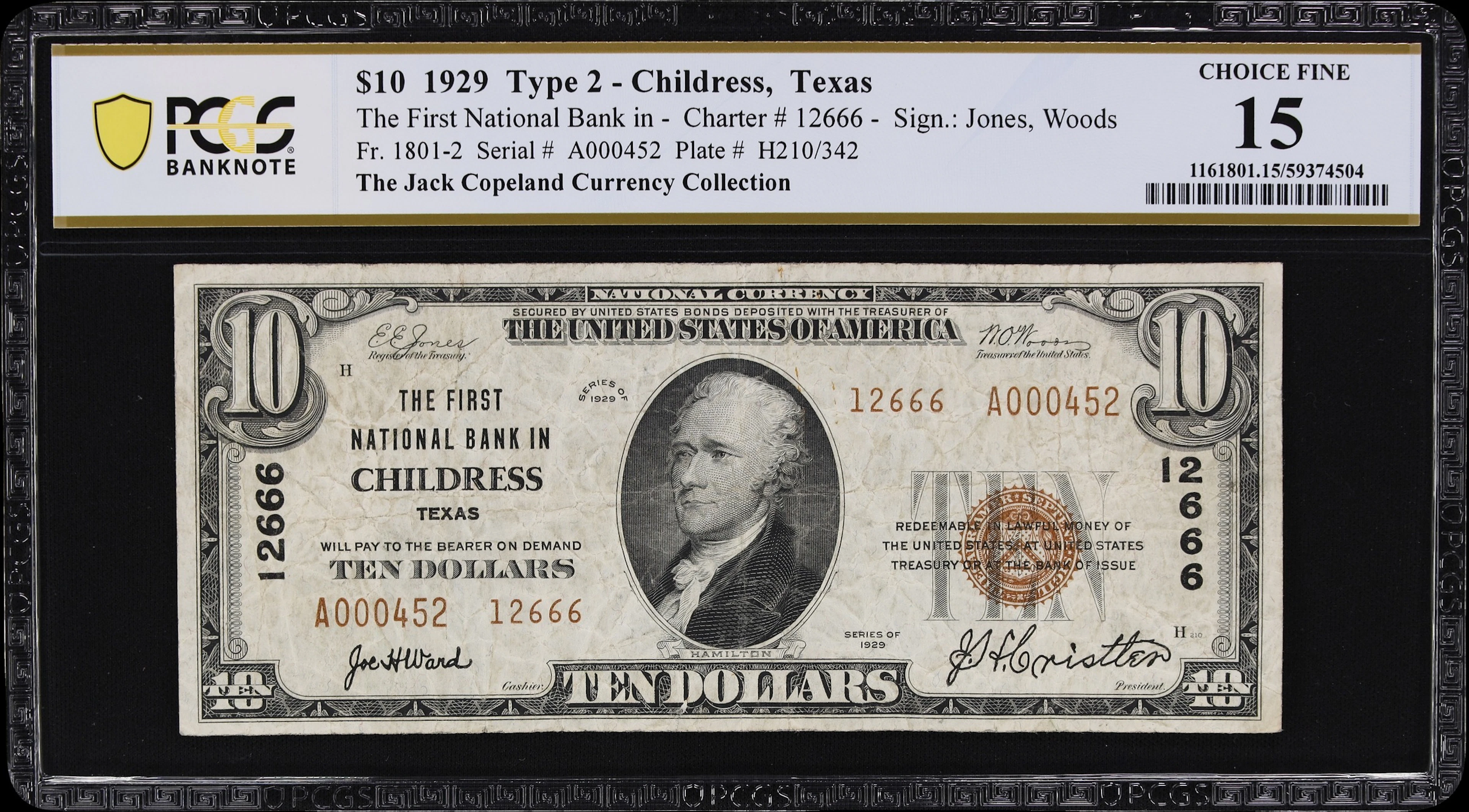 Childress, Texas. $10 1929 Ty. 2. Fr. 1801-2. First NB. Charter #12666.