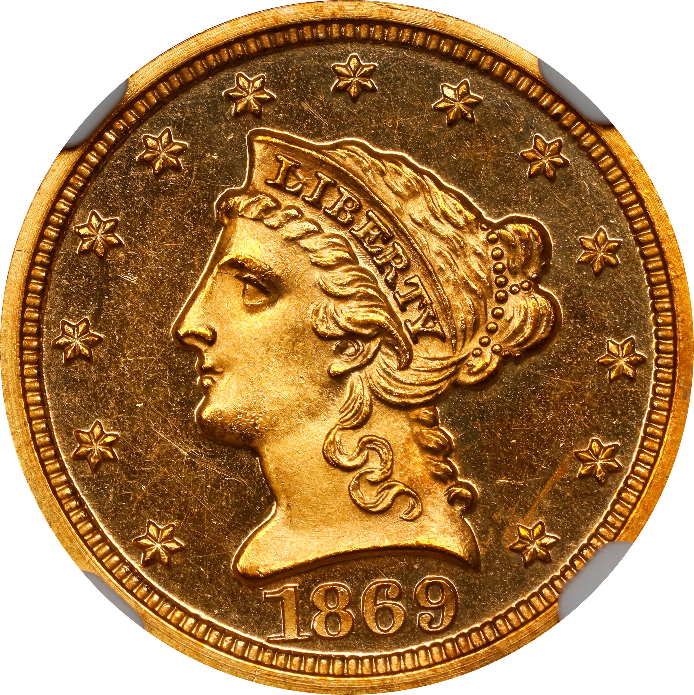 1869 Liberty Head Quarter Eagle. JD-1. Rarity-6+. Proof-64 Cameo (NGC).