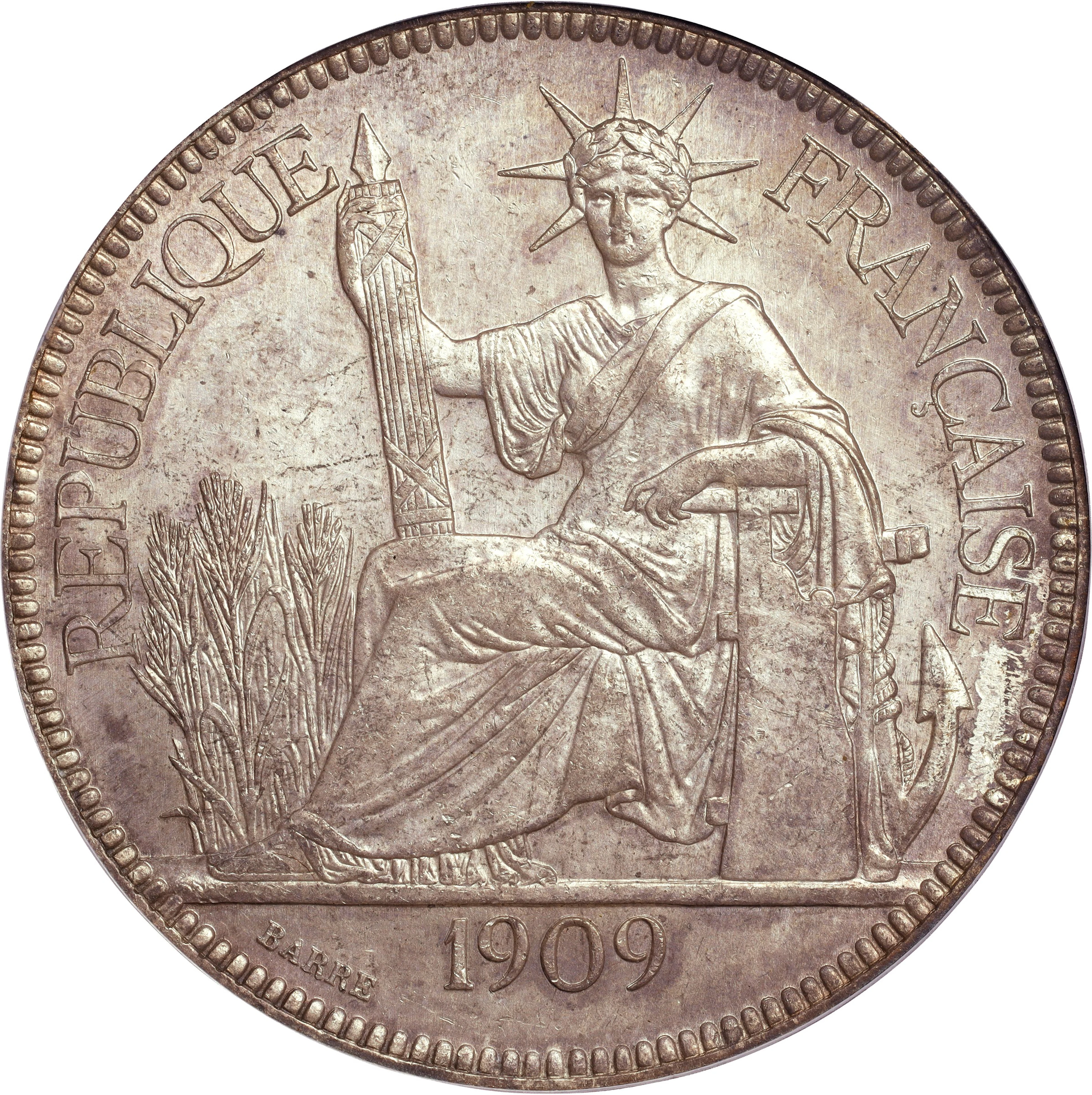 FRENCH INDO-CHINA. Piastre, 1909-A. Paris Mint. PCGS MS-64.