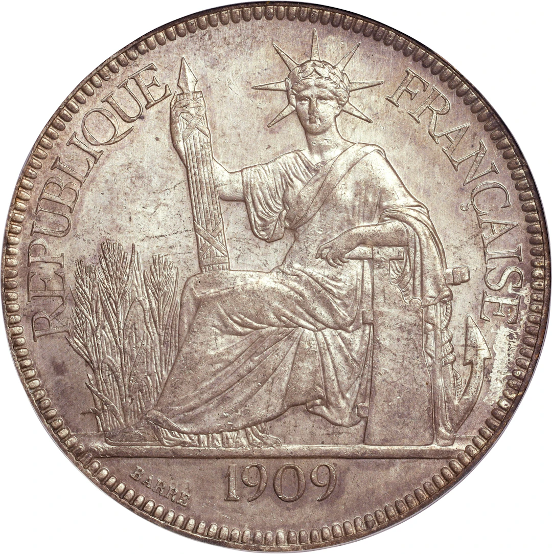 FRENCH INDO-CHINA. Piastre, 1909-A. Paris Mint. PCGS MS-64.