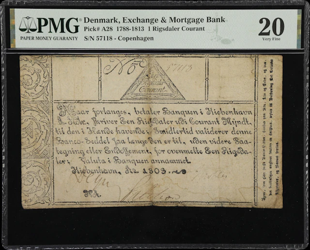 (◊) DENMARK. Exchange & Mortgage Bank. 1 Rigsdaler Courant, 1803.