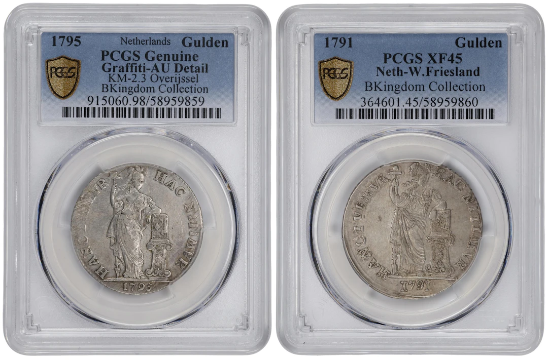 NETHERLANDS. Duo of Gulden (2 Pieces), 1791 & 1795. Both PCGS Certified.