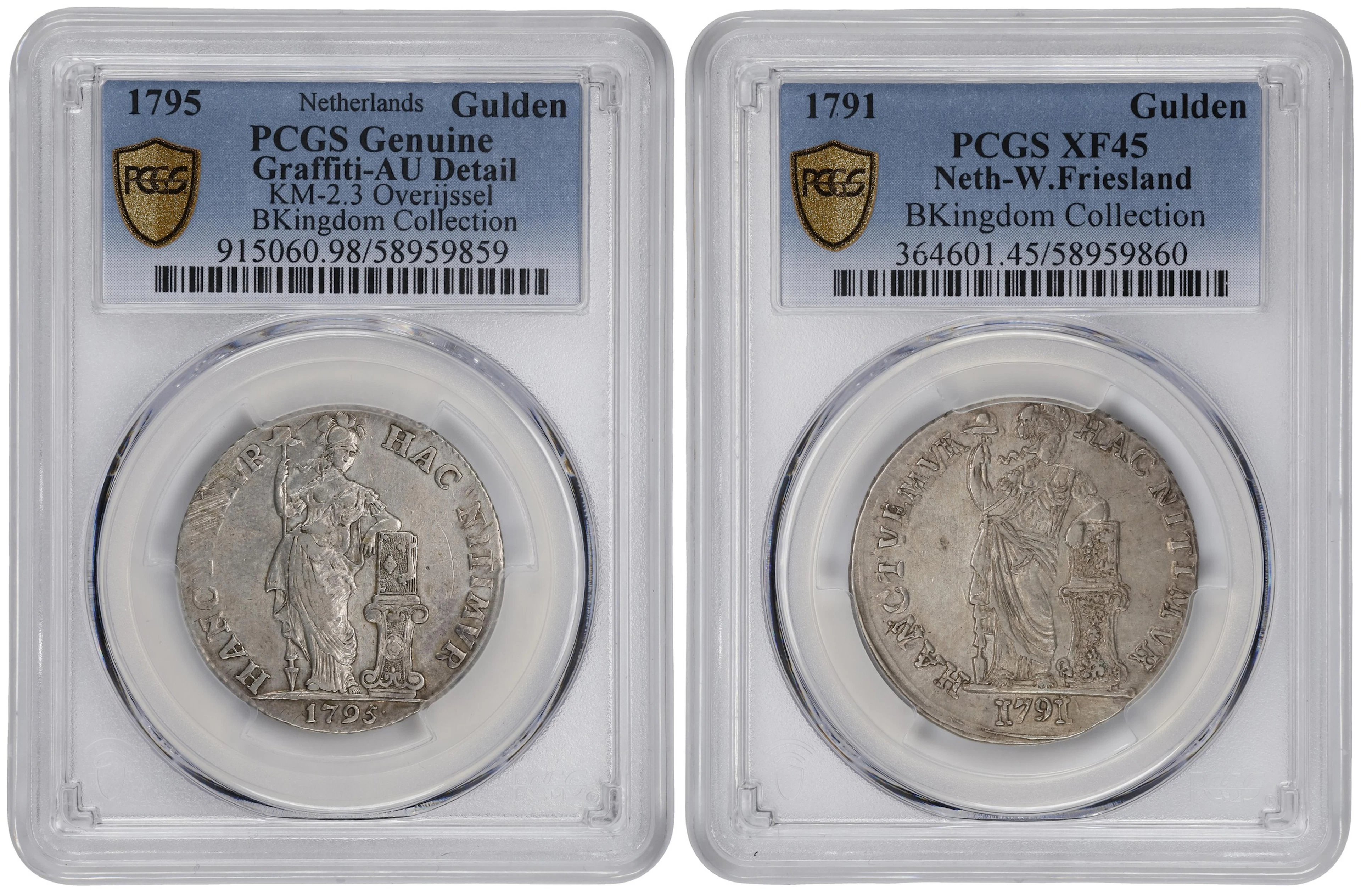 NETHERLANDS. Duo of Gulden (2 Pieces), 1791 & 1795. Both PCGS Certified.