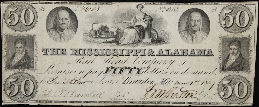 Brandon, Mississippi. Mississippi & Alabama Rail Road Company. 1837