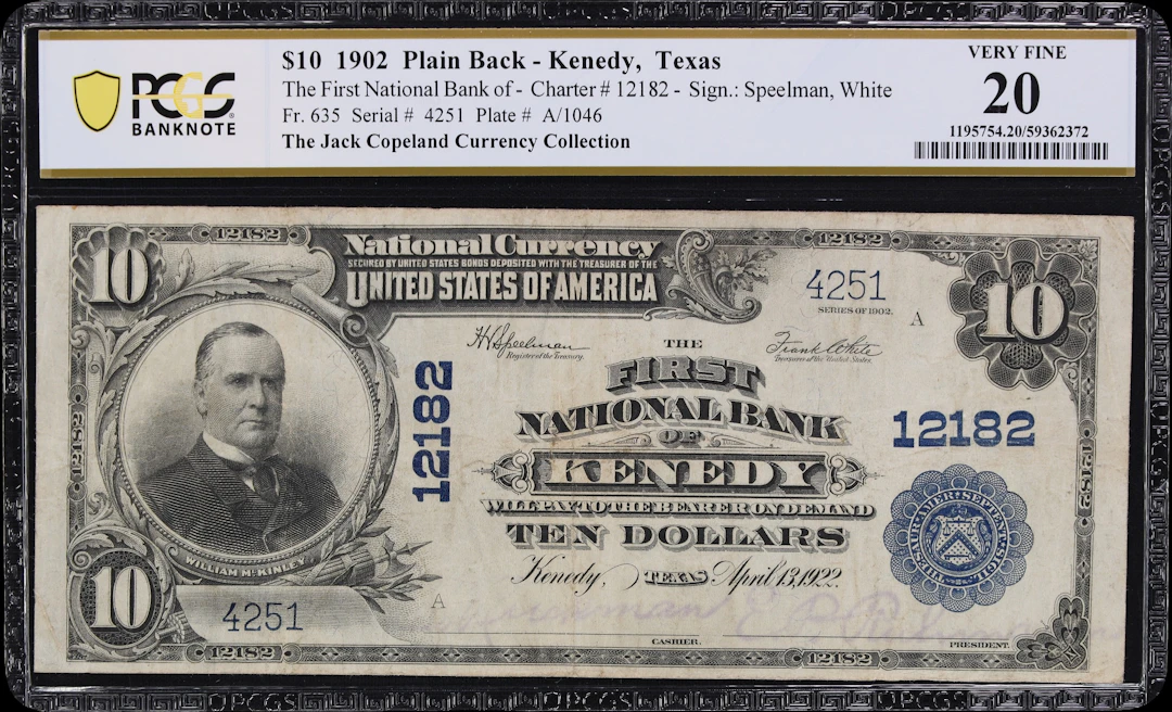Kenedy, Texas. $10 1902 Plain Back. Fr. 635. First NB. Charter #12182.
