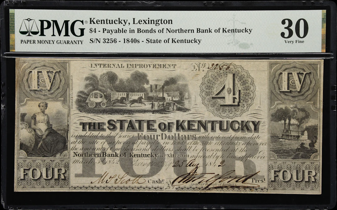 Lexington, Kentucky. Northern Bank of Kentucky. 1842 $4. PMG Very Fine 30.
