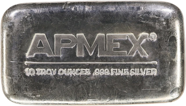 (10 oz, 311.04 g ASW). APMEX 10 oz Silver Bar.
