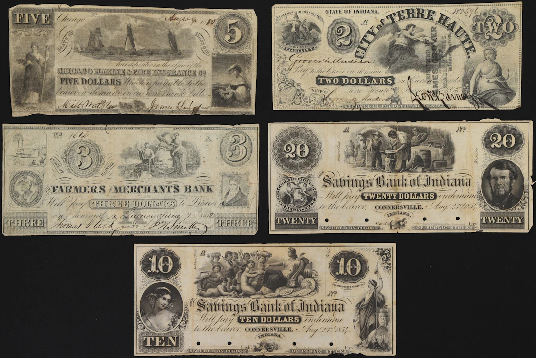 Lot of (5) Illinois & Indiana Obsoletes. Mixed Issuers. 1850s $2