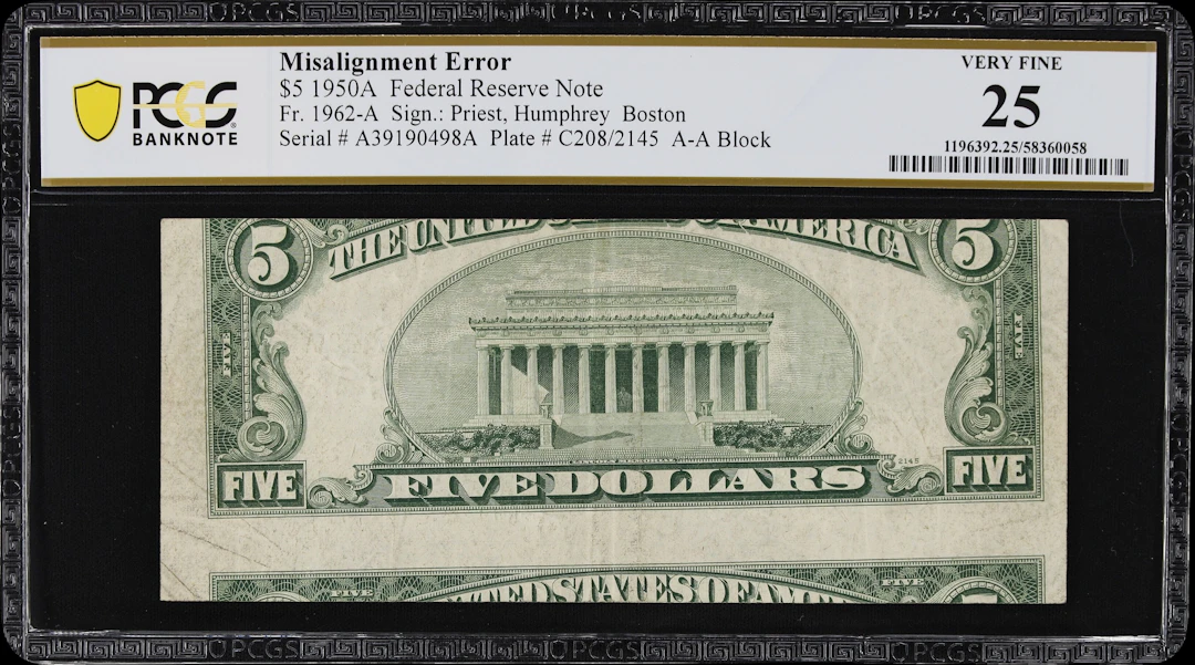 Fr. 1962-A. 1950A $5 Federal Reserve Note. Boston. PCGS Banknote Very