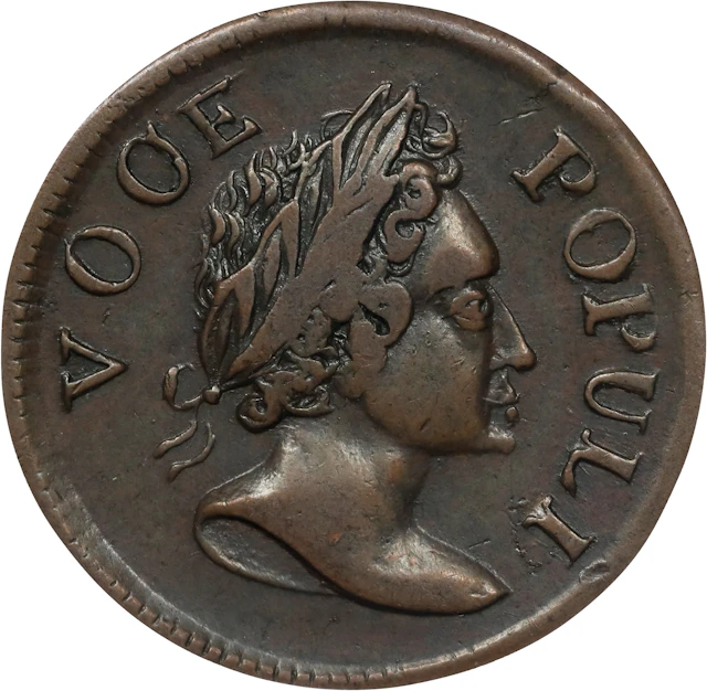 1760 Voce Populi Halfpenny. Nelson-3, Zelinka 7-E, W-13930. Rarity-3.