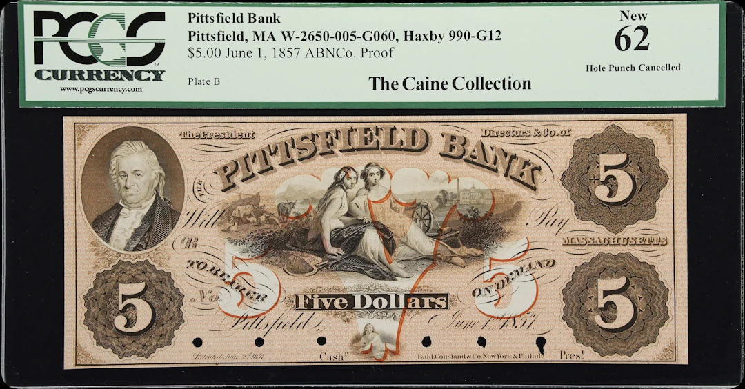 Pittsfield, Massachusetts. Pittsfield Bank. 1857 $5. PCGS Currency
