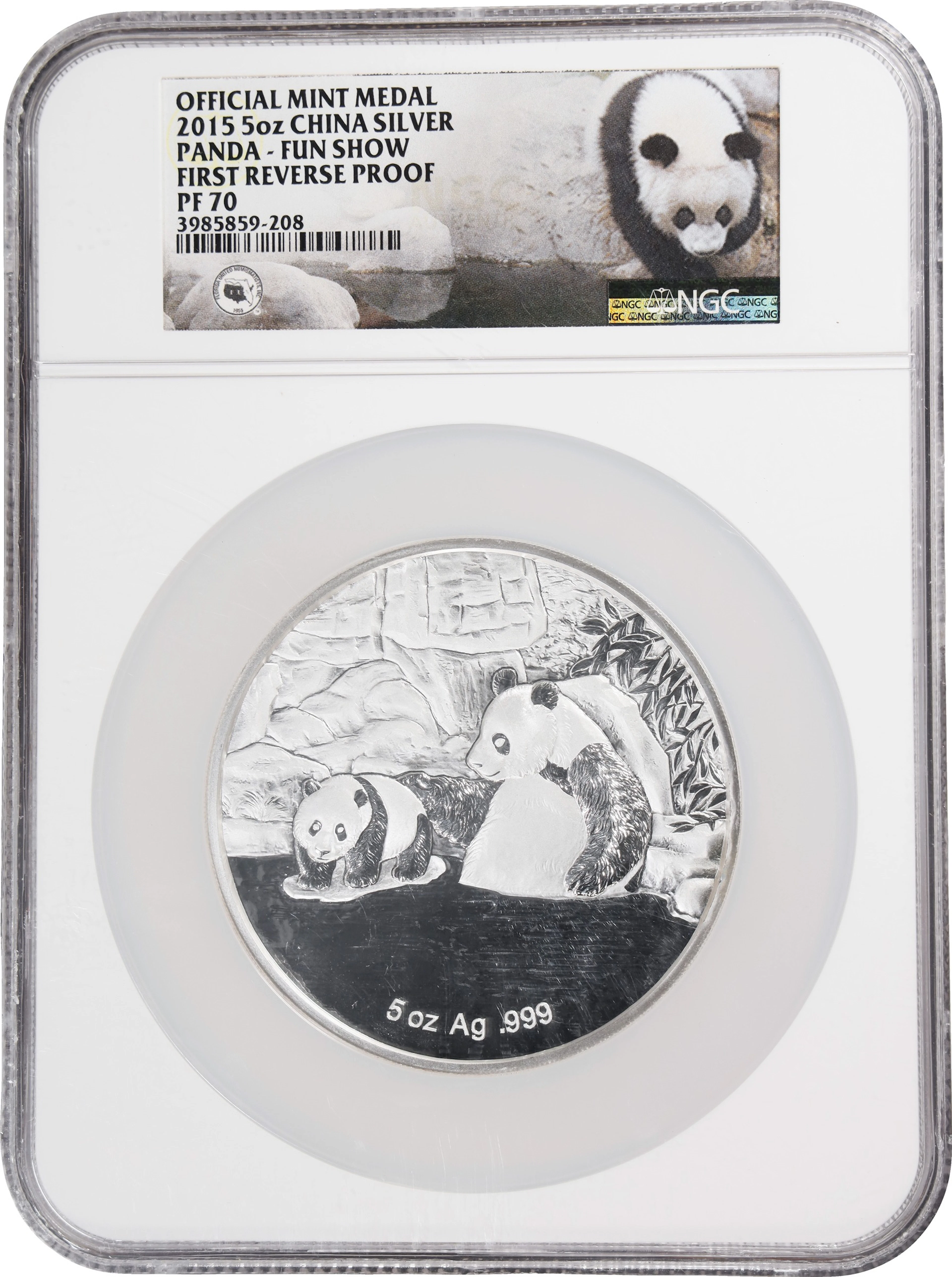 (5 oz, 155.52 g ASW). China. 2015 Florida FUN Show 5 oz Silver Panda.