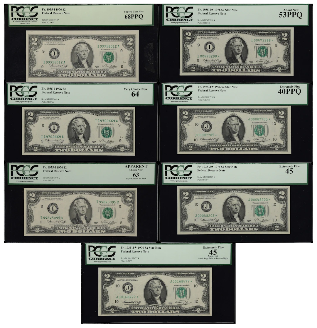 Lot of (7) Fr. 1935-I, 1935-I* & 1935-J*. 1976 $2 Federal Reserve