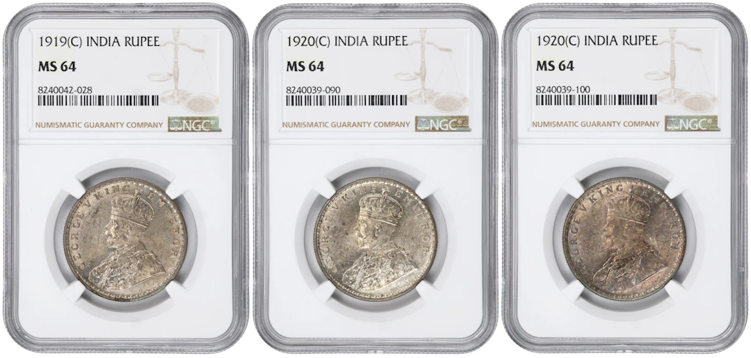 INDIA. Trio of Rupees (3 Pieces), 1919 & 1920. Calcutta Mint. George