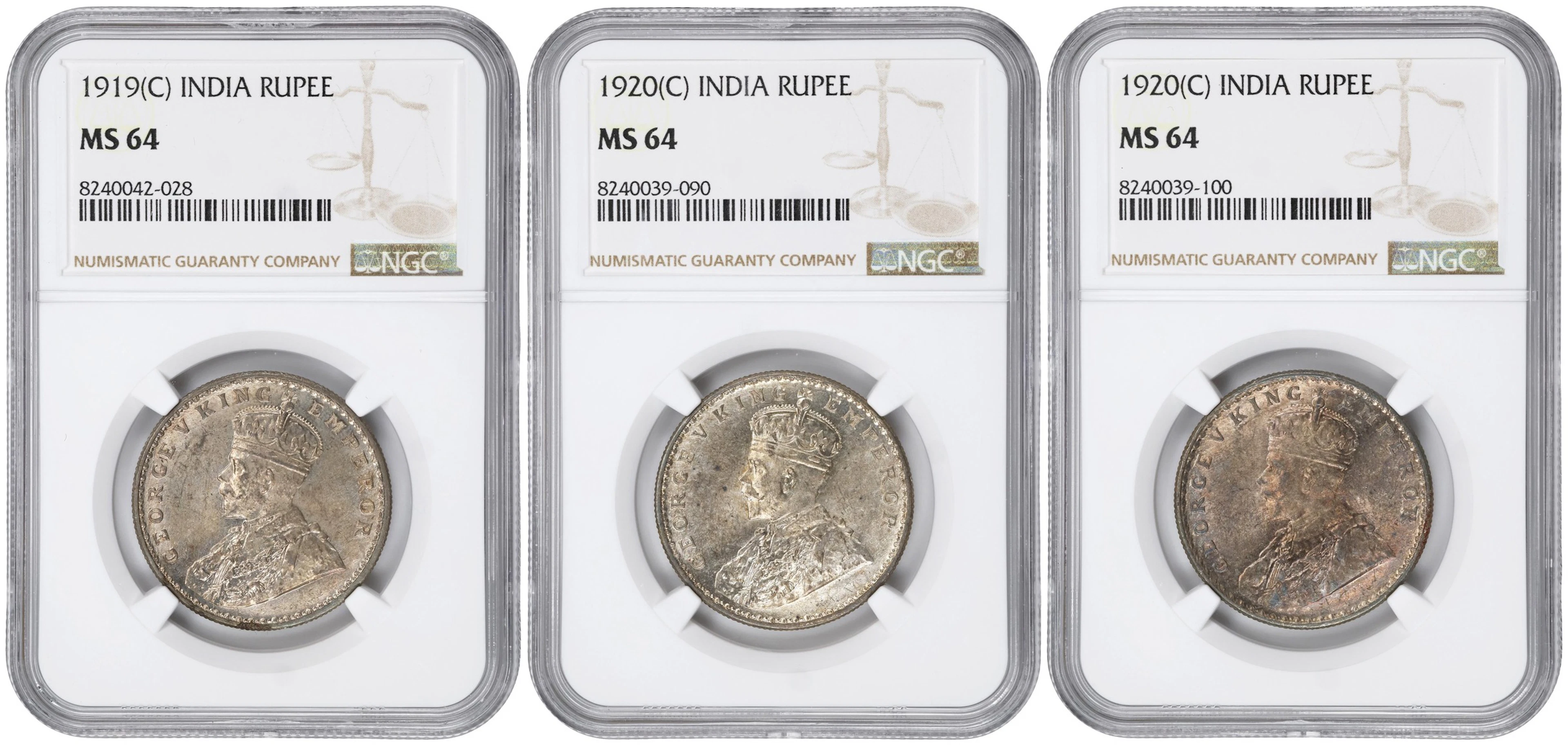 INDIA. Trio of Rupees (3 Pieces), 1919 & 1920. Calcutta Mint. George