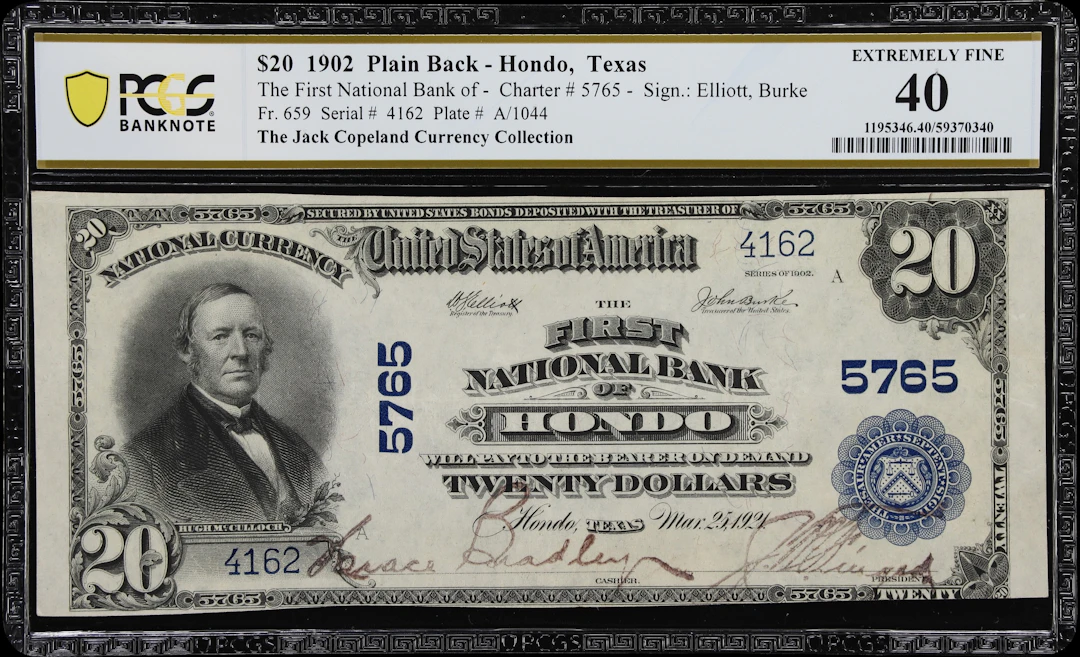 Hondo, Texas. $20 1902 Plain Back. Fr. 659. First NB. Charter #5765.