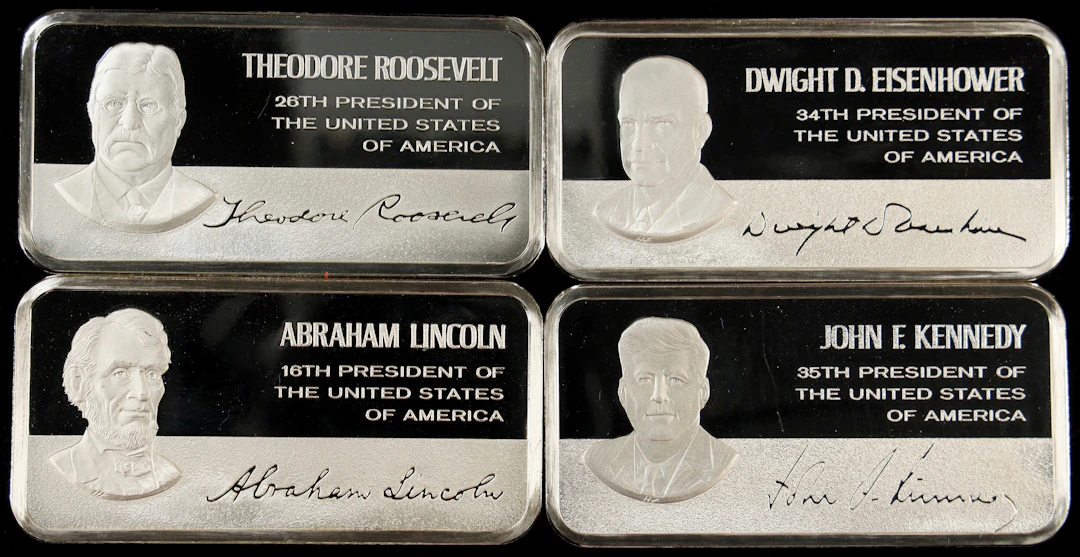 (38.542 oz, 1198.799 g ASW). Lot of (4) Franklin Mint 5000 grain Presidential