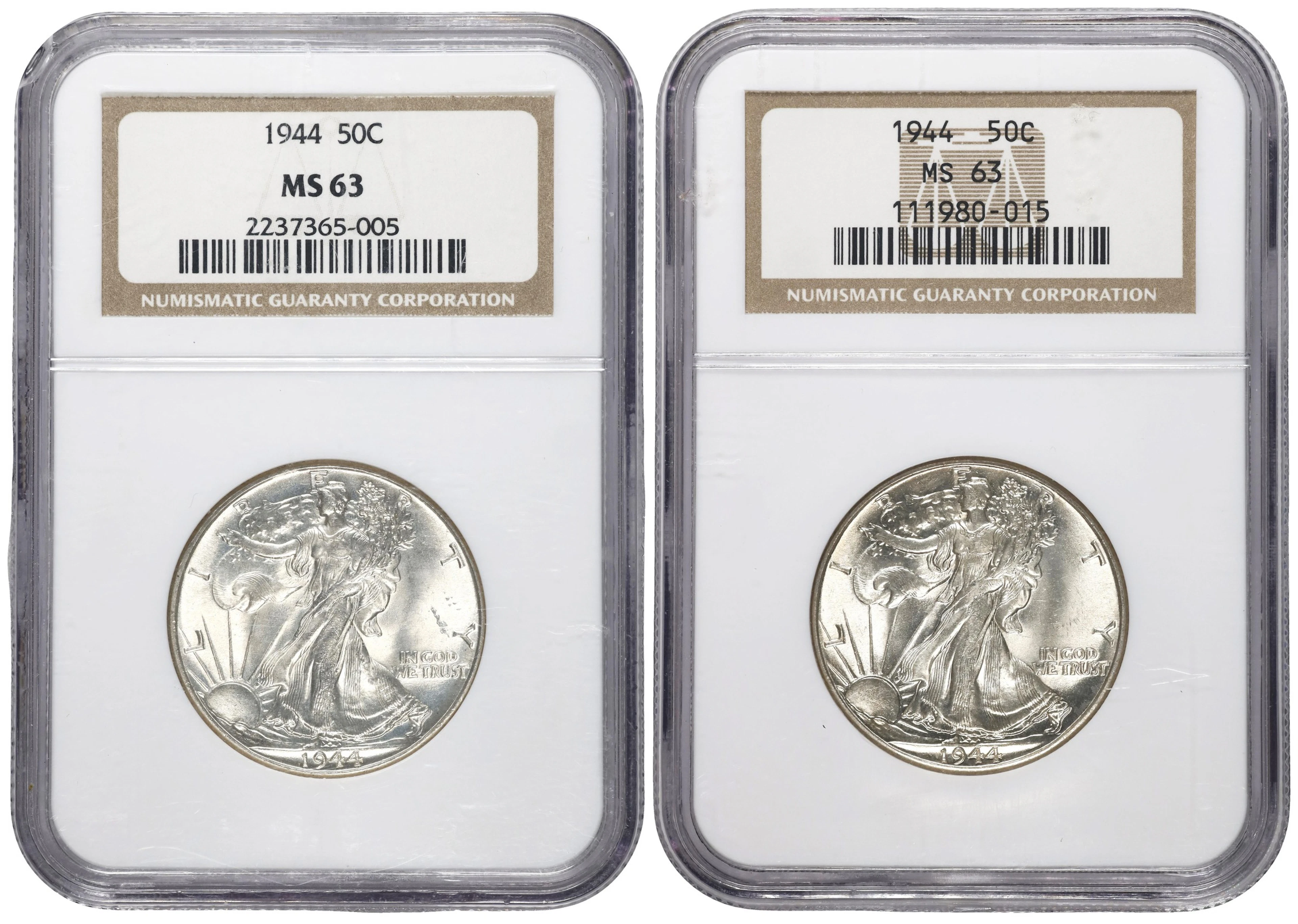 Lot of (2) 1944 Walking Liberty Half Dollars. MS-63 (NGC).